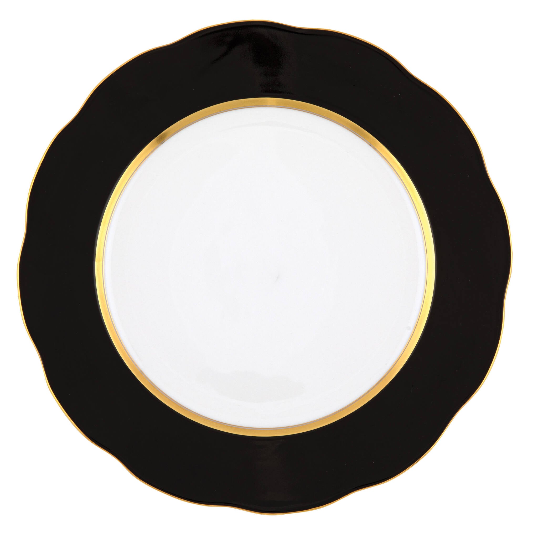 Hand-painted Herend Silk Ribbon - Black Service Plate in fine porcelain, 11in D, on a white background