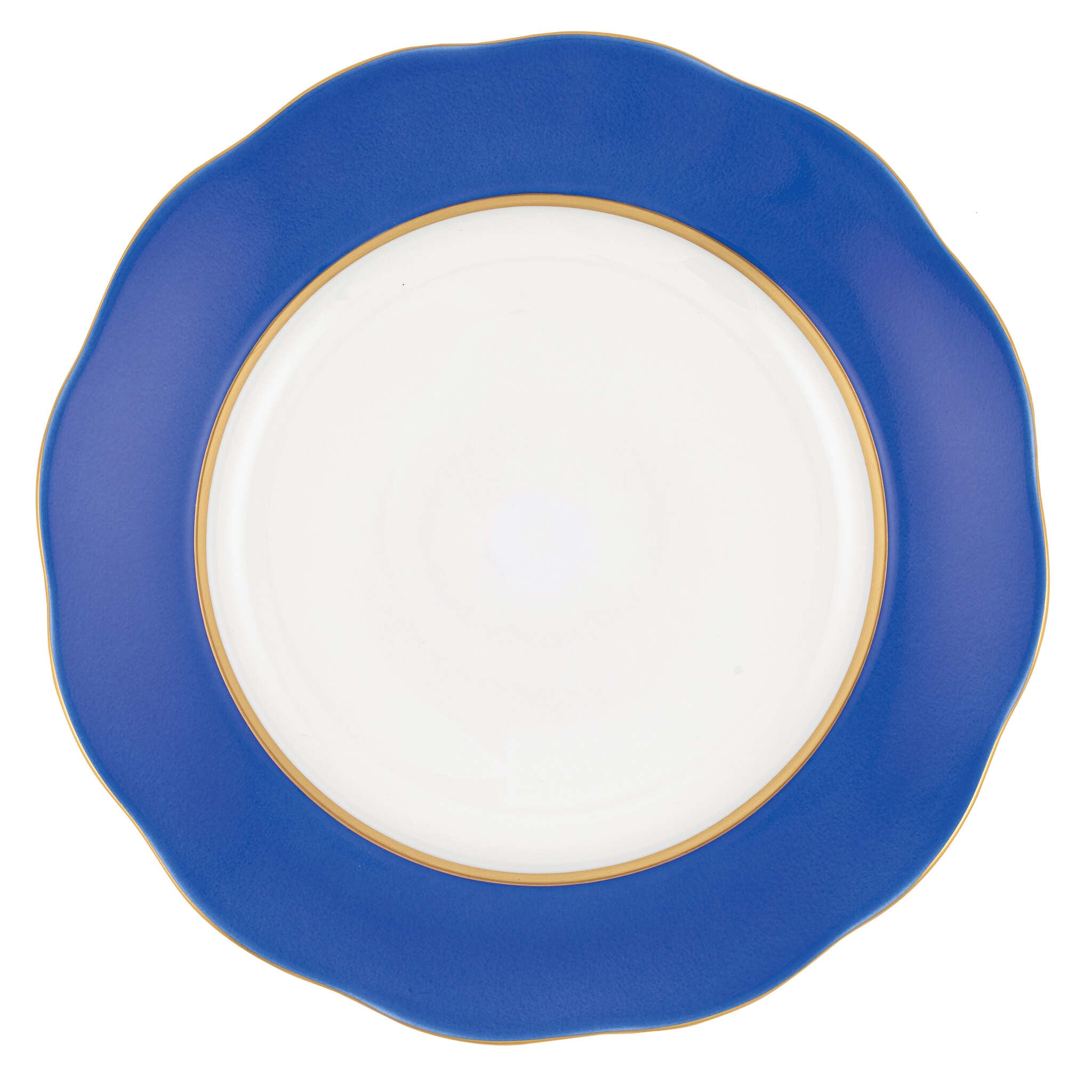 Hand-painted Herend Silk Ribbon - Cobalt Blue Dessert Plate in fine porcelain, 8.25in D, on a white background