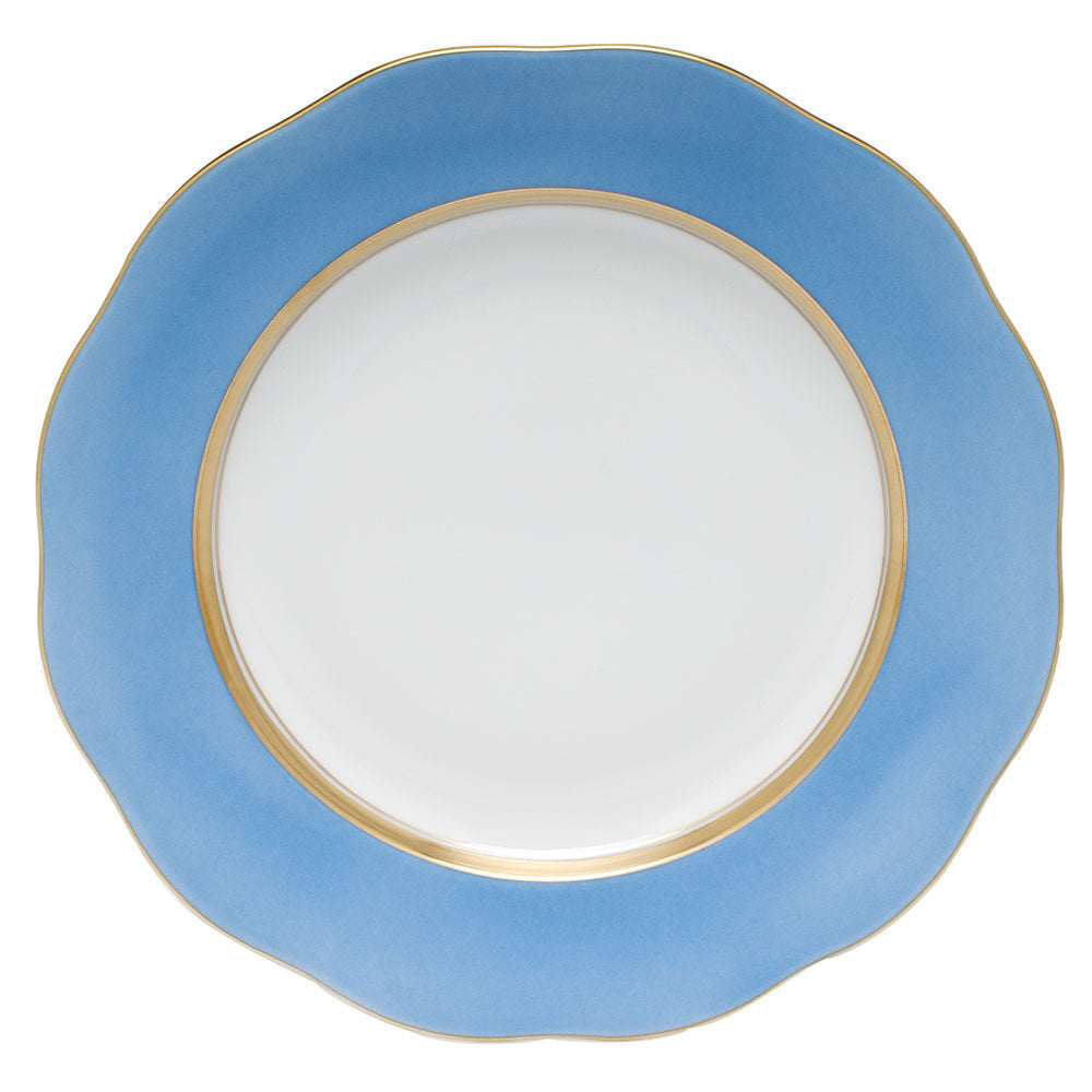 Hand-painted Herend Silk Ribbon - Cornflower Dessert Plate in fine porcelain, 8.25in D, on a white background