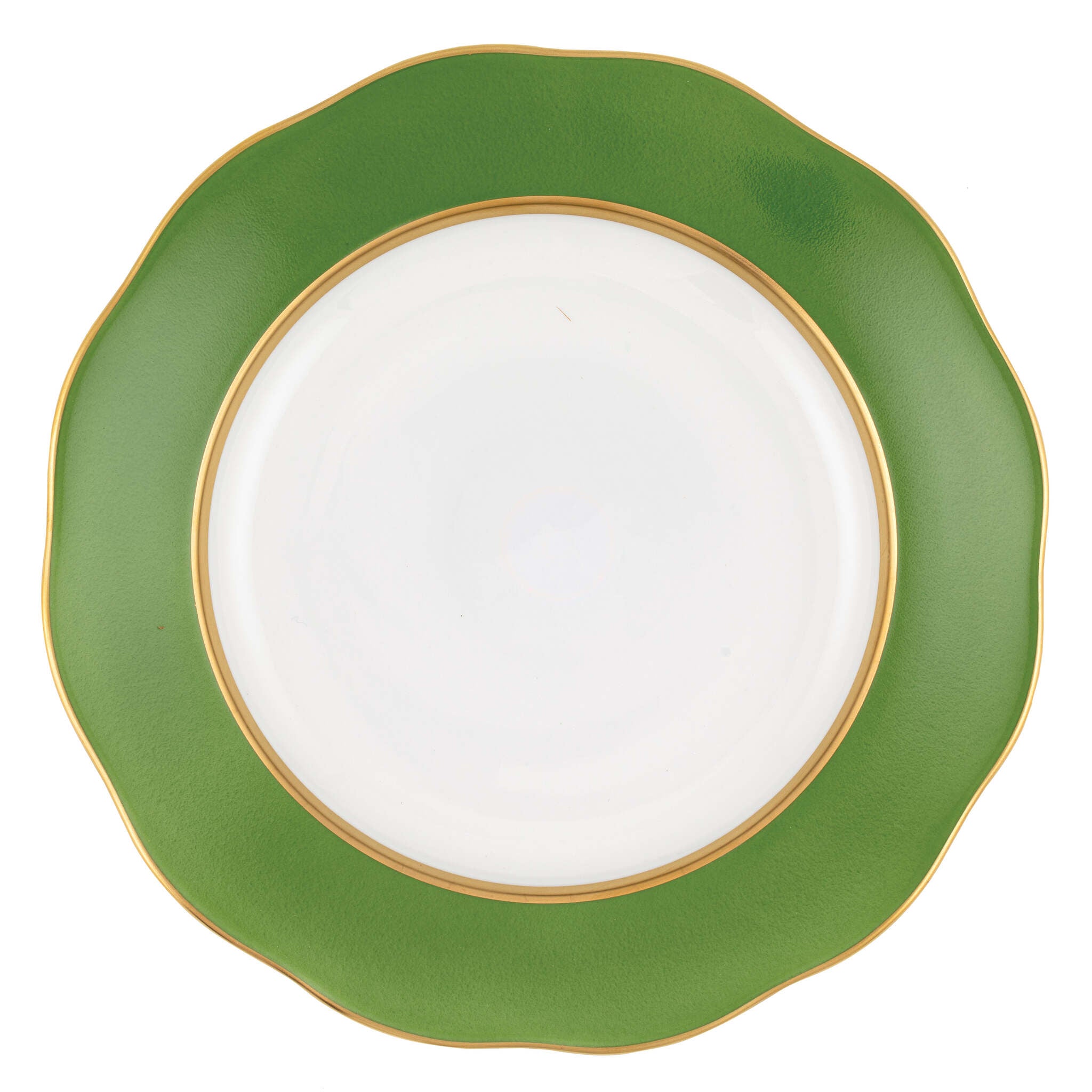 Hand-painted Herend Silk Ribbon - Fern Dessert Plate in fine porcelain, 8.25in D, on a white background