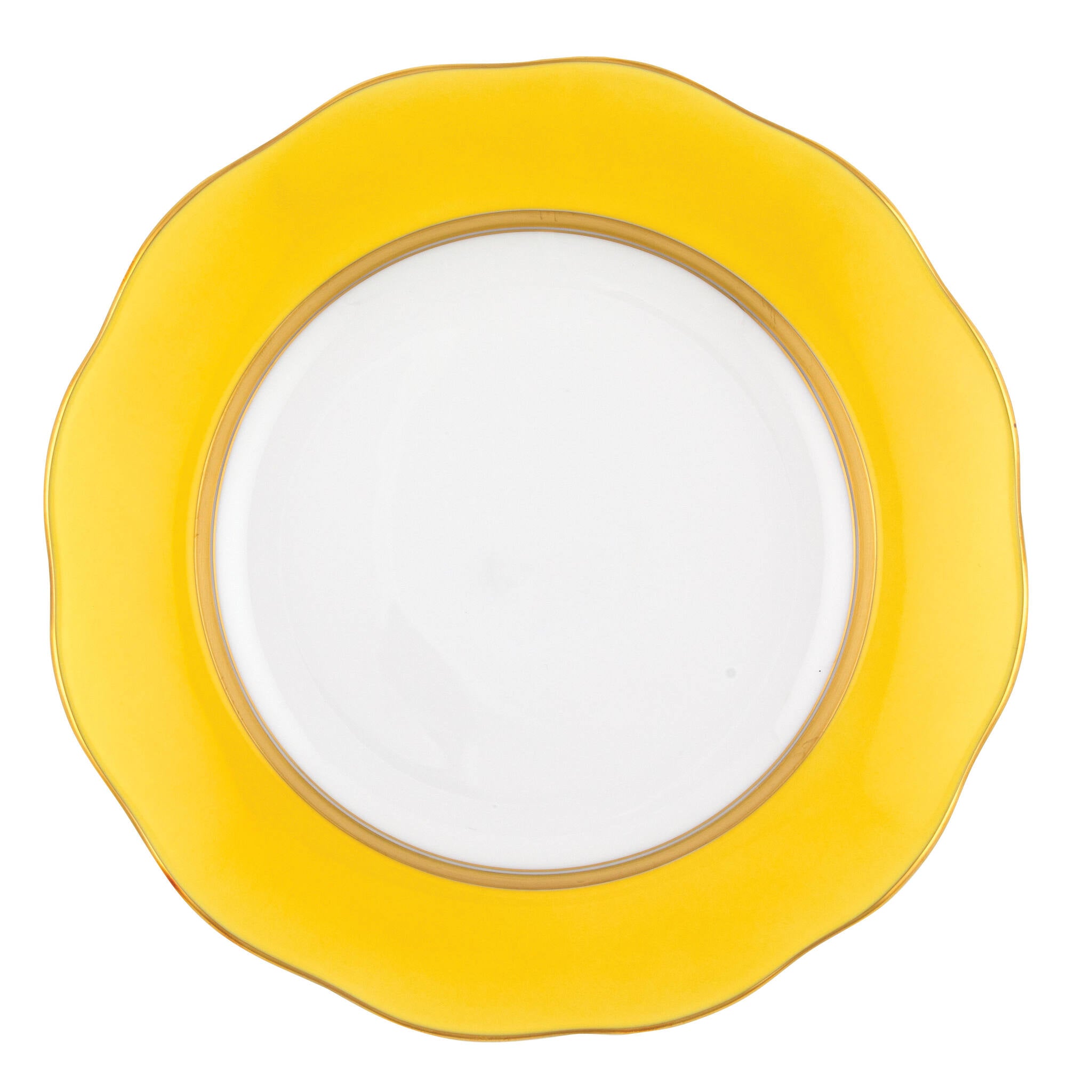 Hand-painted Herend Silk Ribbon - Lemon Dessert Plate in fine porcelain, 8.25in D, on a white background