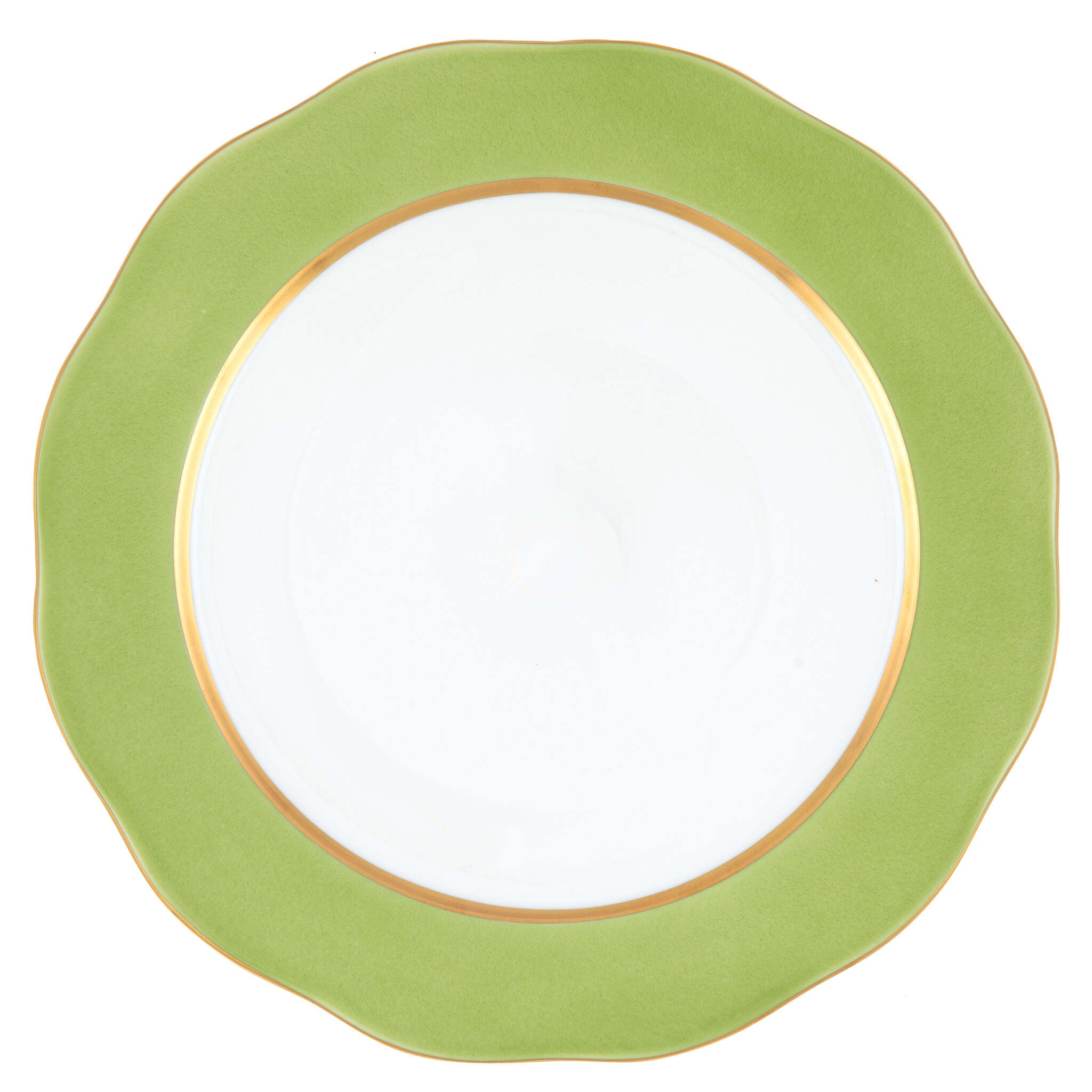 Hand-painted Herend Silk Ribbon - Olive Charger Charger & Service Plate in fine porcelain, 12in D, on a white background