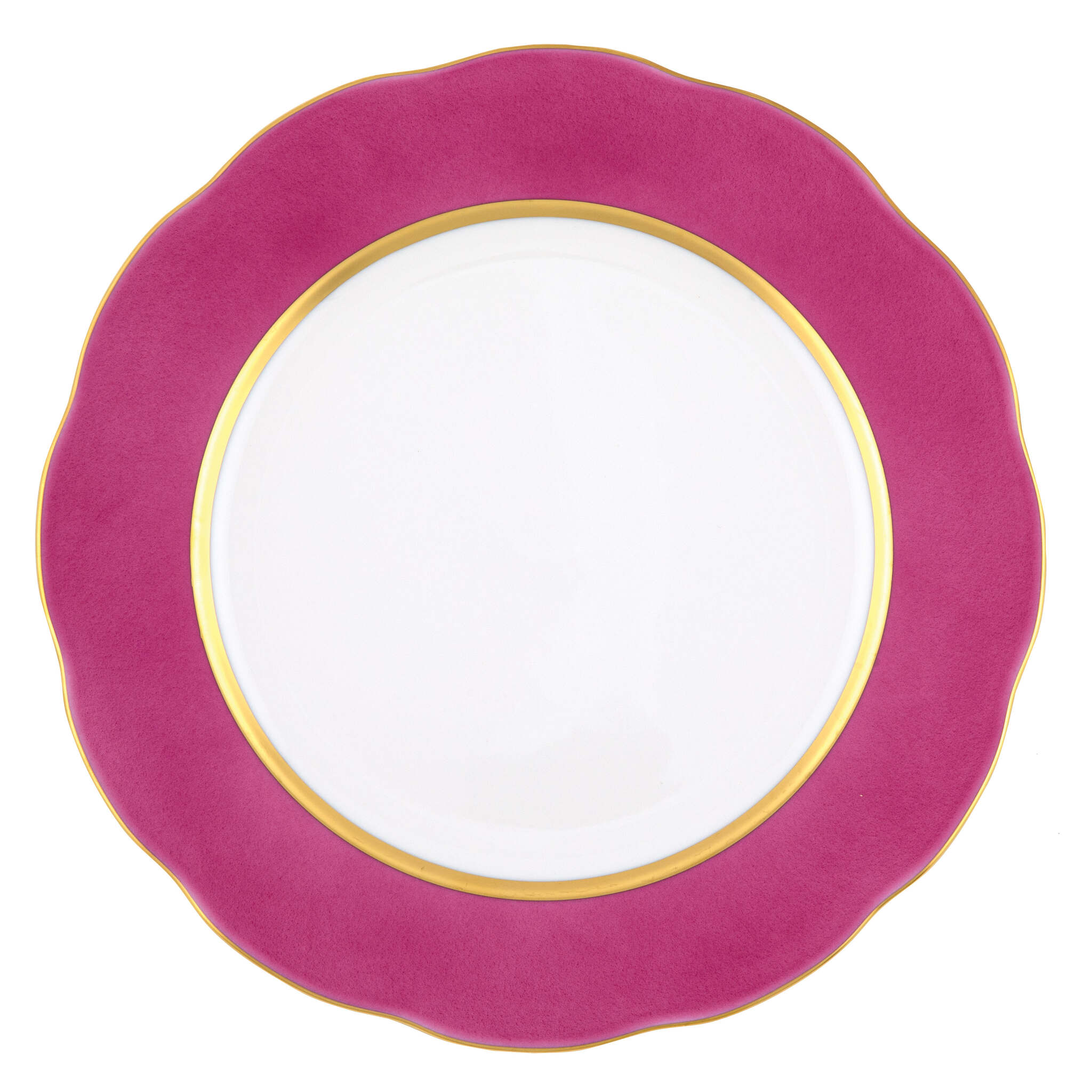 Hand-painted Herend Silk Ribbon - Raspberry Service Plate in fine porcelain, 11in D, on a white background