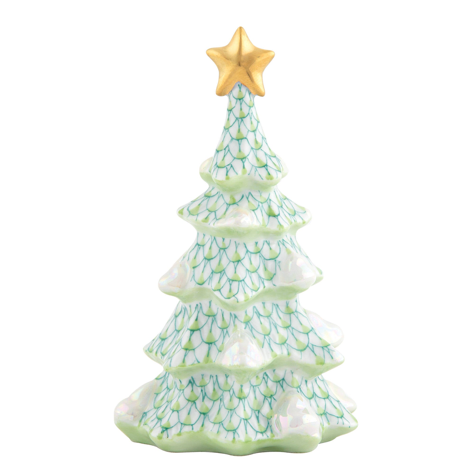 Simple Christmas Tree Figurine in hand-painted Key Lime porcelain by Herend of Hungary
