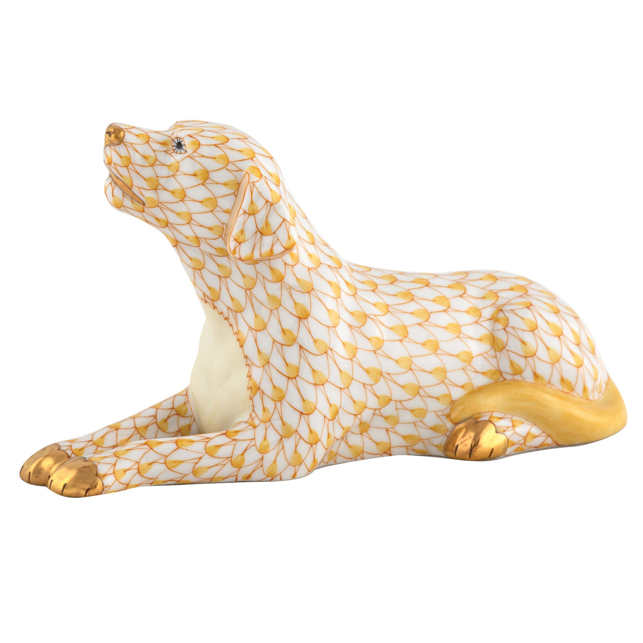 Singing Labrador Figurine in hand-painted Butterscotch porcelain by Herend of Hungary