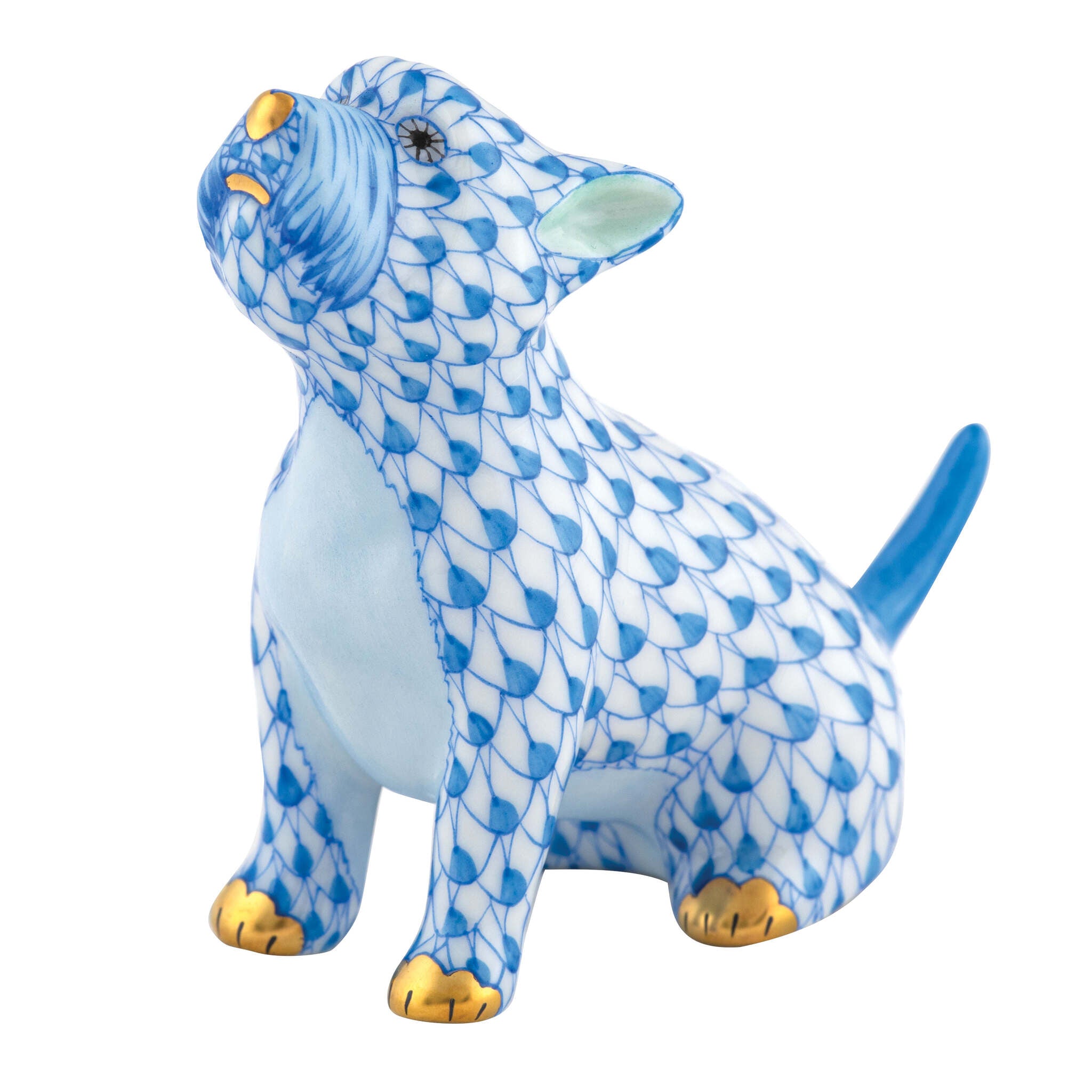 Herend Singing Westie Figurine porcelain figurine painted in the Blue fishnet pattern