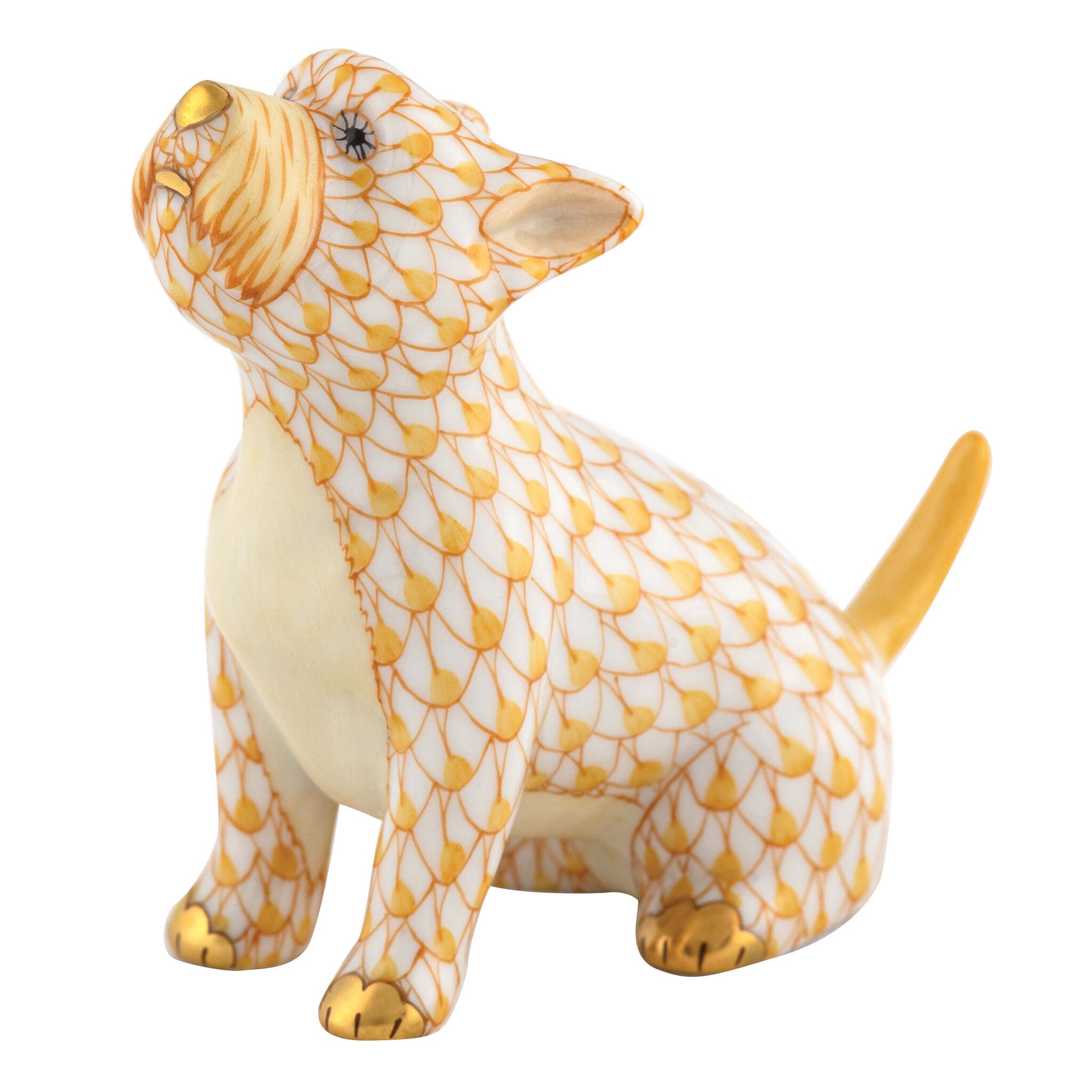 Butterscotch fishnet Singing Westie Figurine figurine, hand-painted Herend porcelain with 24k gold accents