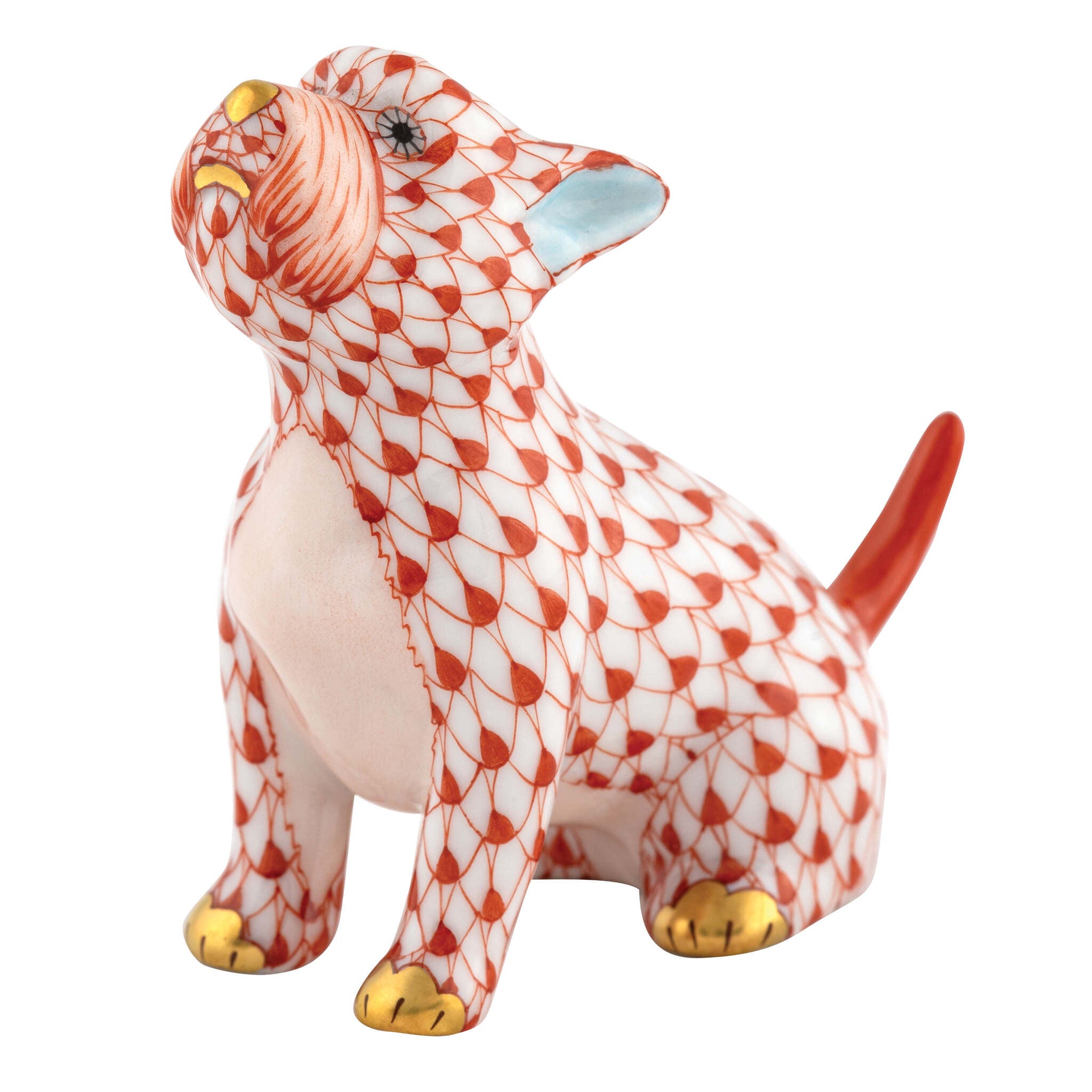 Herend Singing Westie Figurine porcelain figurine painted in the Rust fishnet pattern