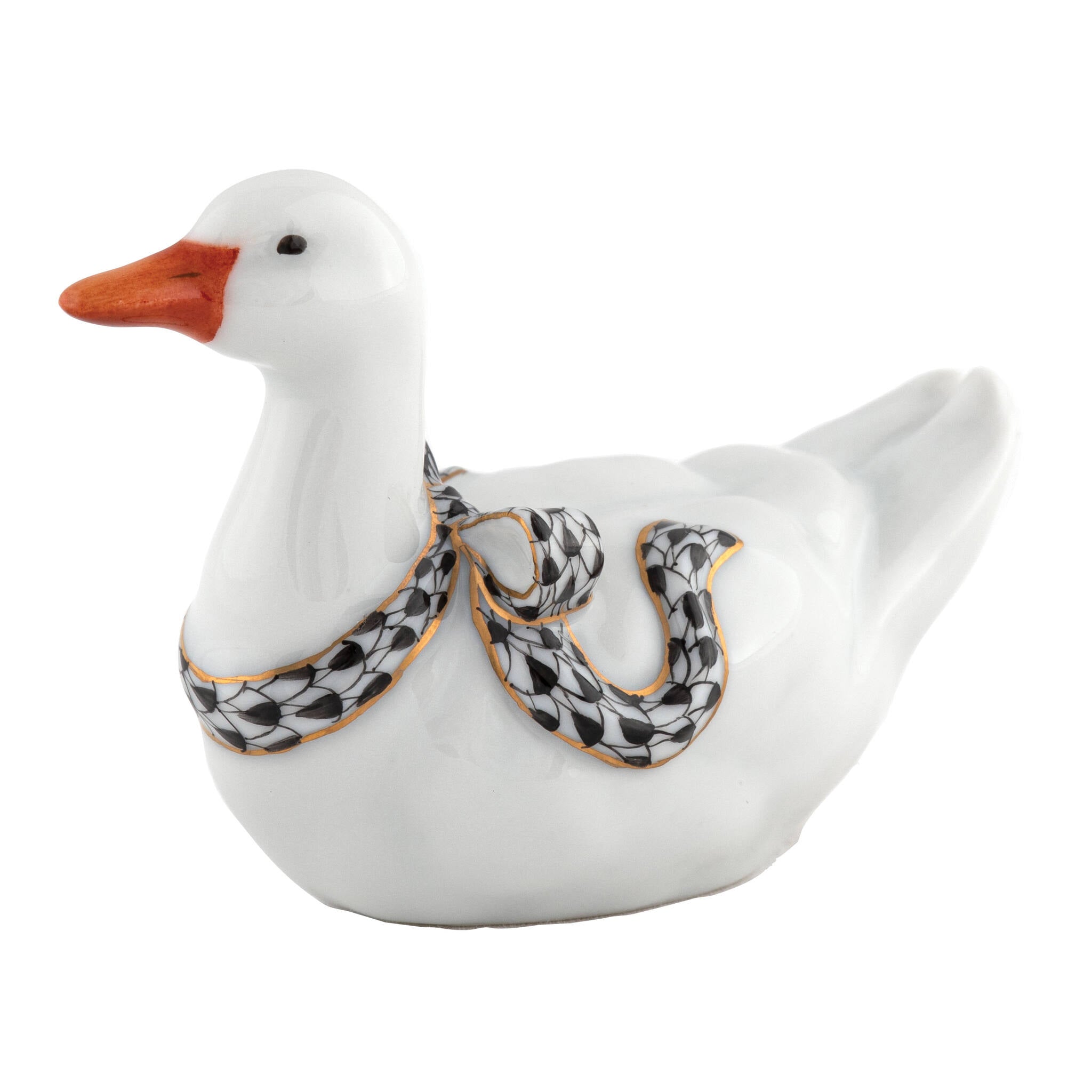 Sitting Duck Figurine in hand-painted Black porcelain by Herend of Hungary