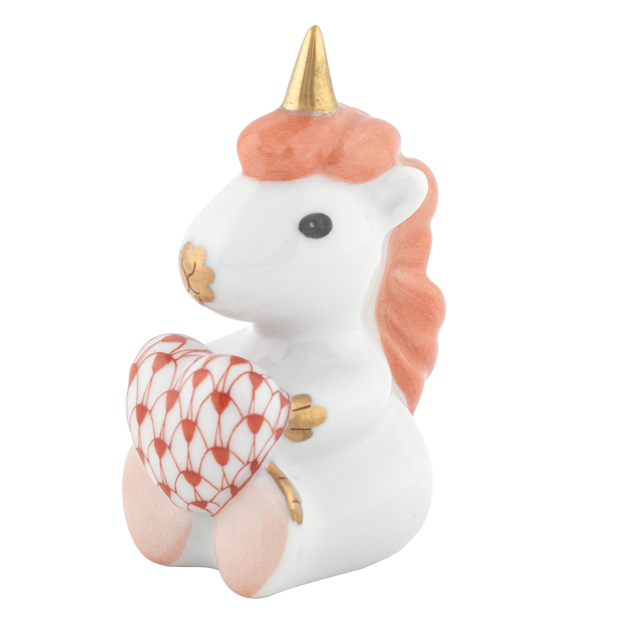 Sitting Unicorn Figurine in hand-painted Rust porcelain by Herend of Hungary