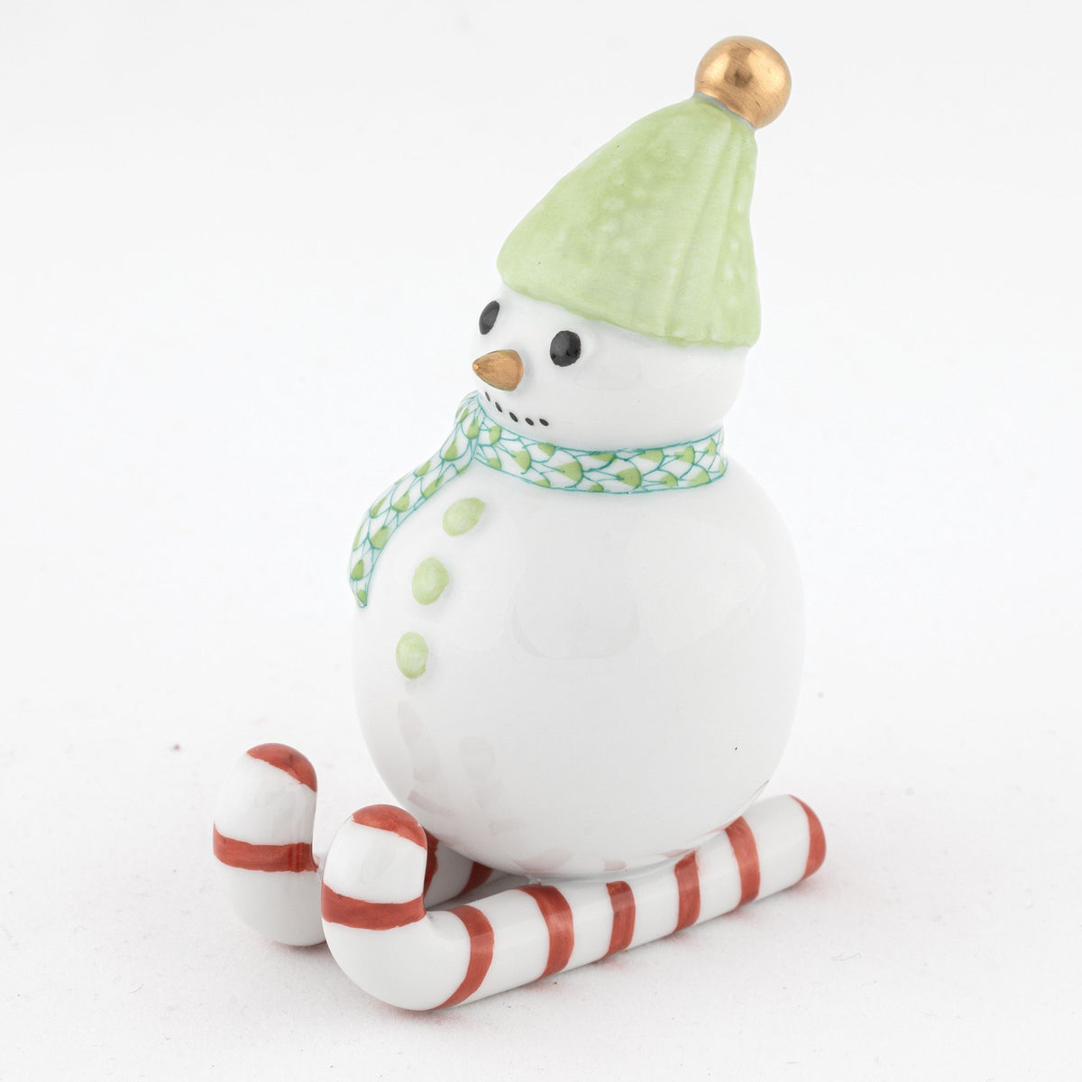 Herend Skiing Snowman Figurine – Key Lime, alternate view