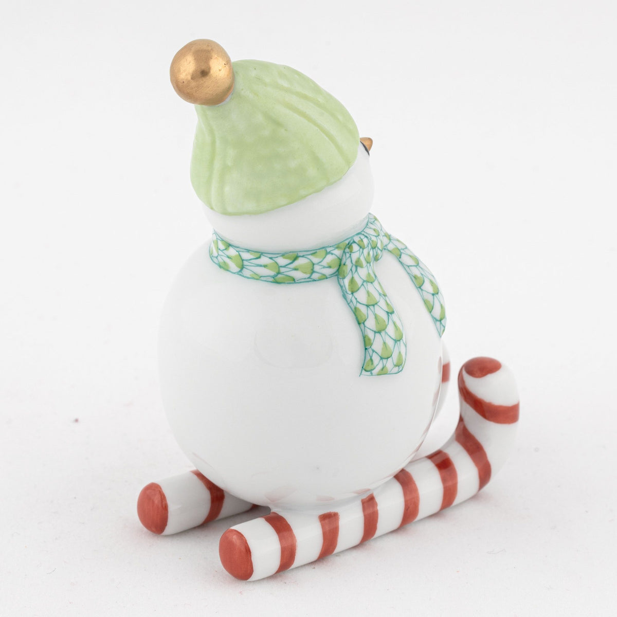 Herend Skiing Snowman Figurine – Key Lime, alternate view
