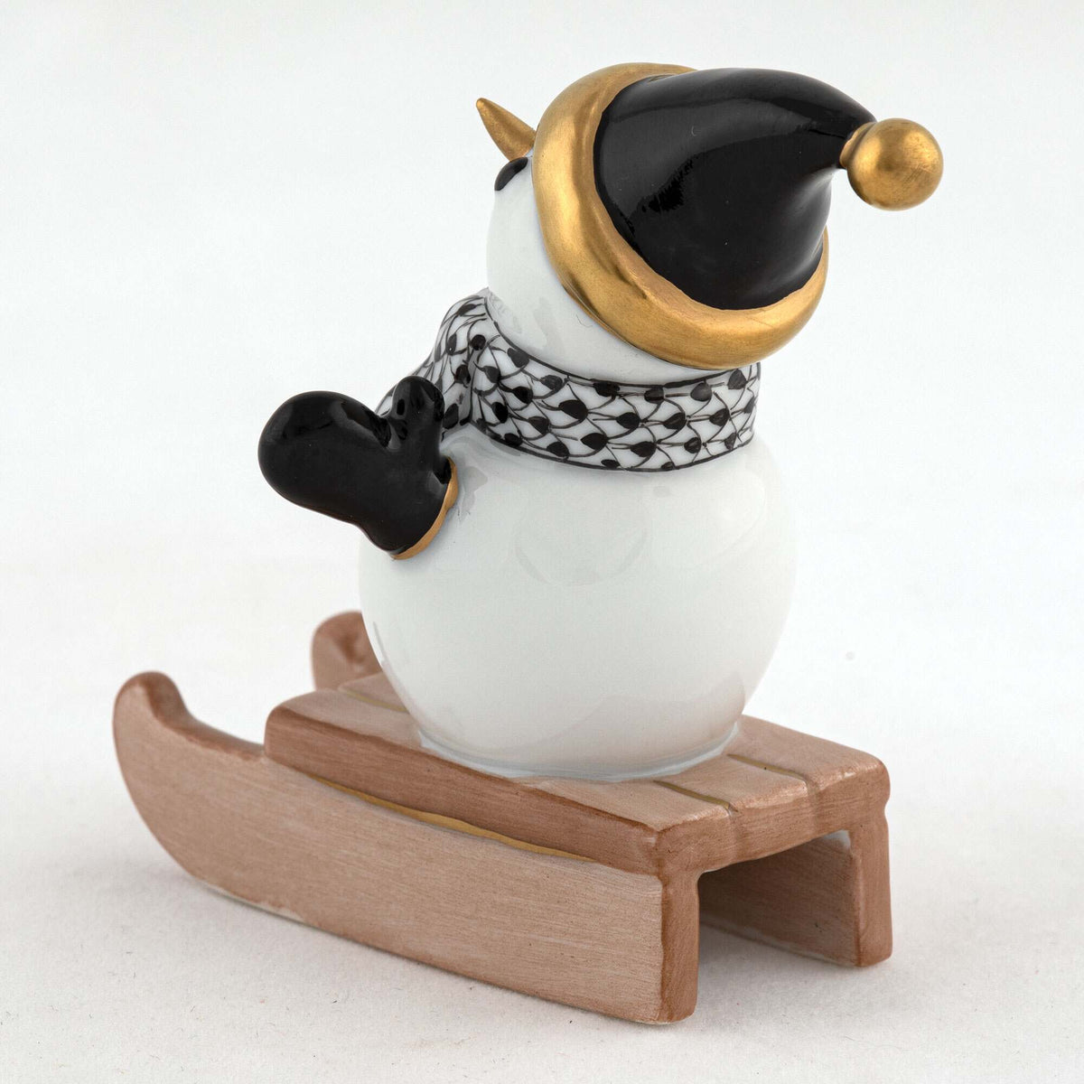 Herend Sledding Snowman Figurine – Black, alternate view