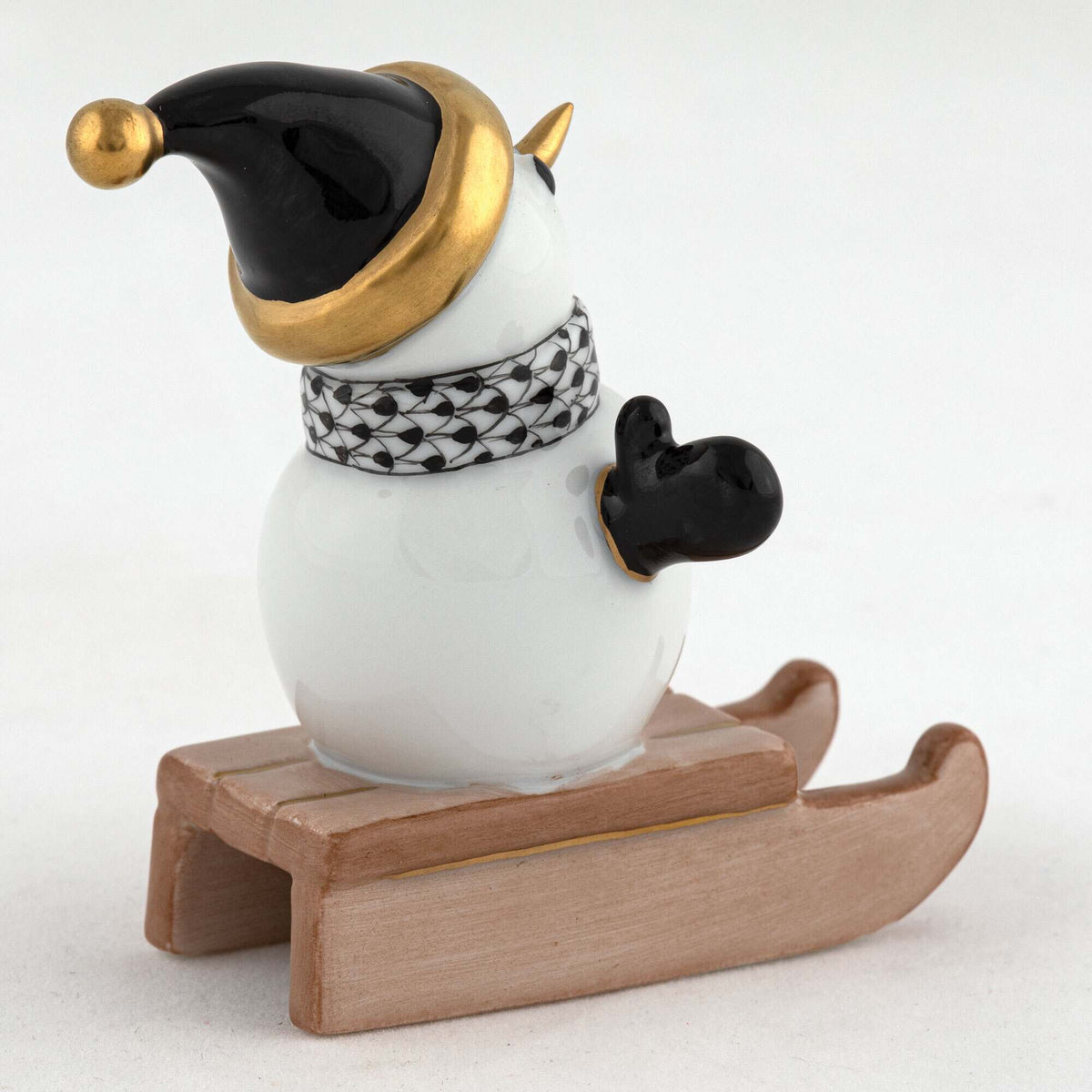 Herend Sledding Snowman Figurine – Black, alternate view