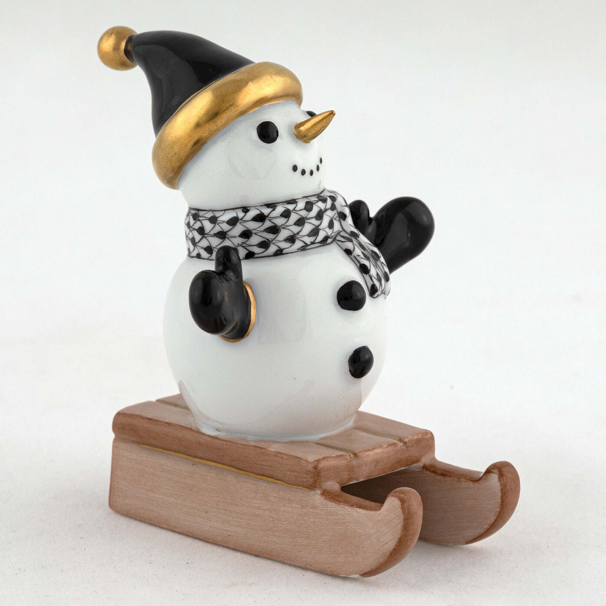 Herend Sledding Snowman Figurine – Black, alternate view