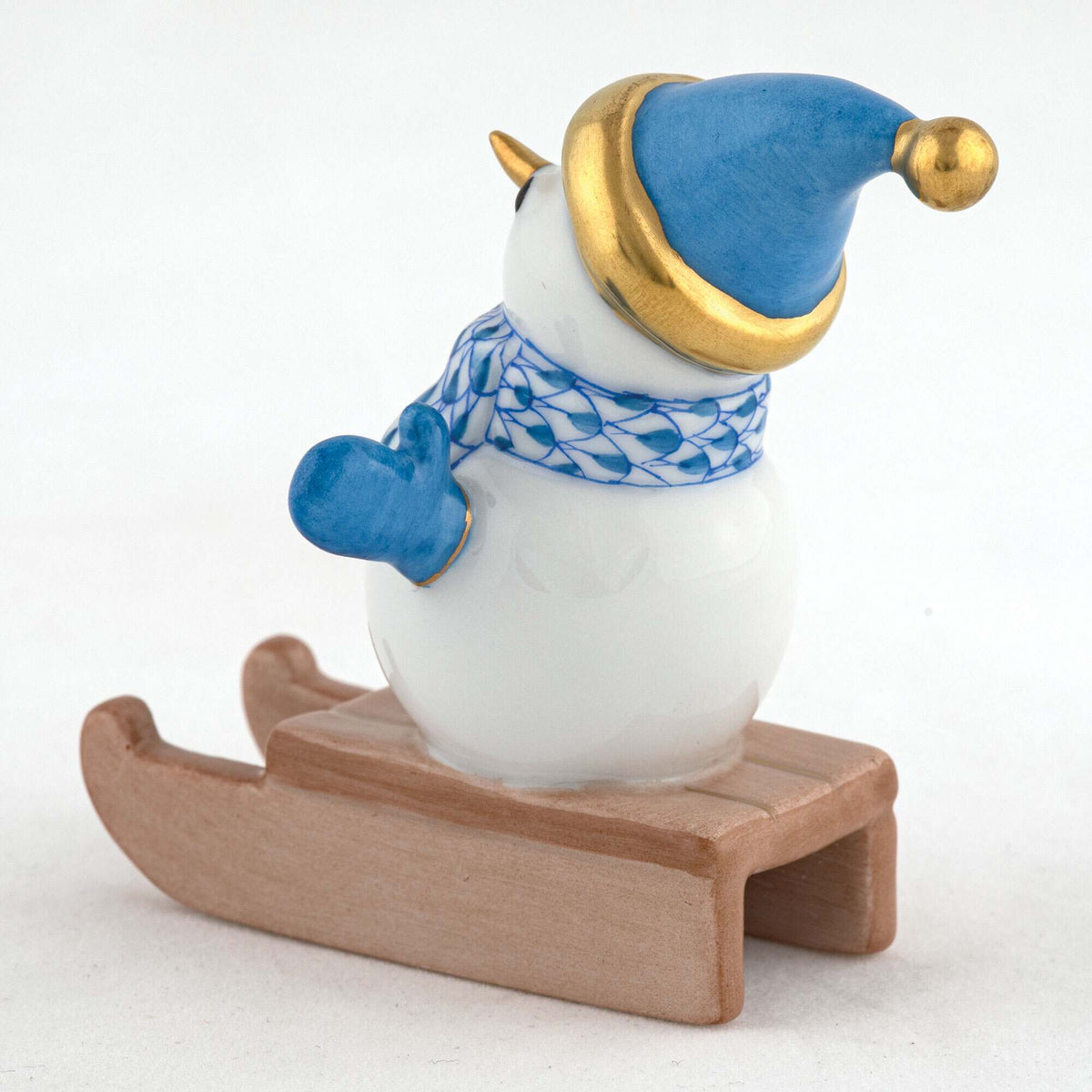Herend Sledding Snowman Figurine – Blue, alternate view