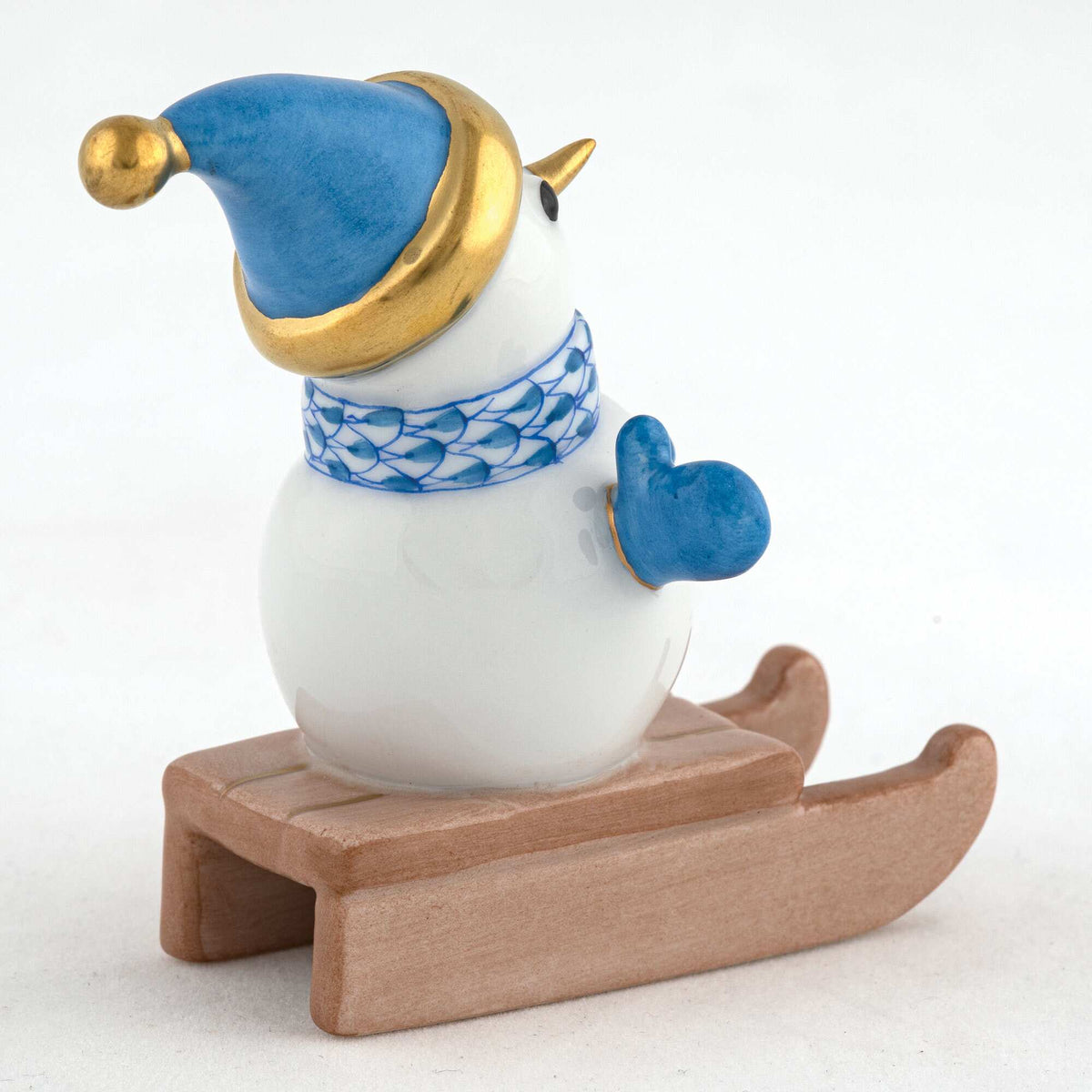 Herend Sledding Snowman Figurine – Blue, alternate view