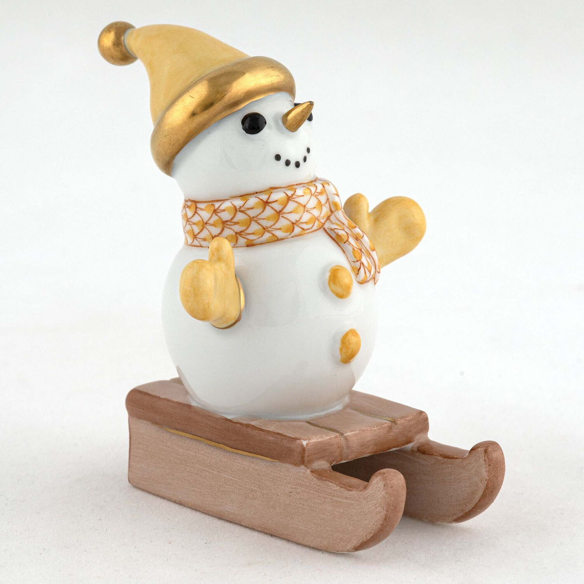 Herend Sledding Snowman Figurine – Butterscotch, alternate view