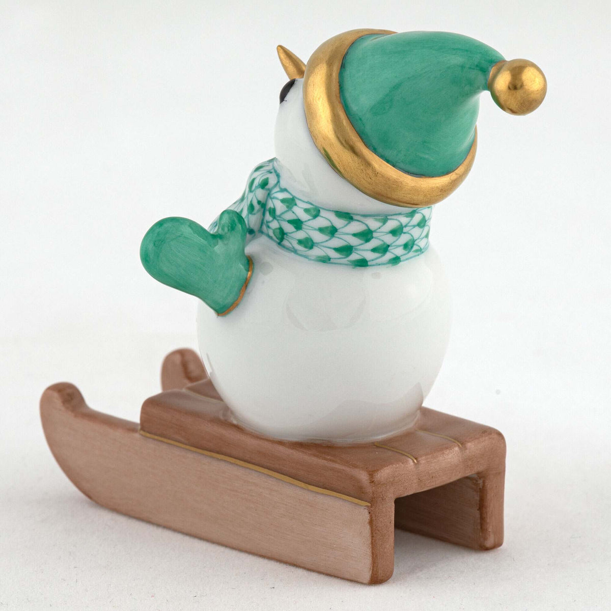 Herend Sledding Snowman Figurine – Green, alternate view