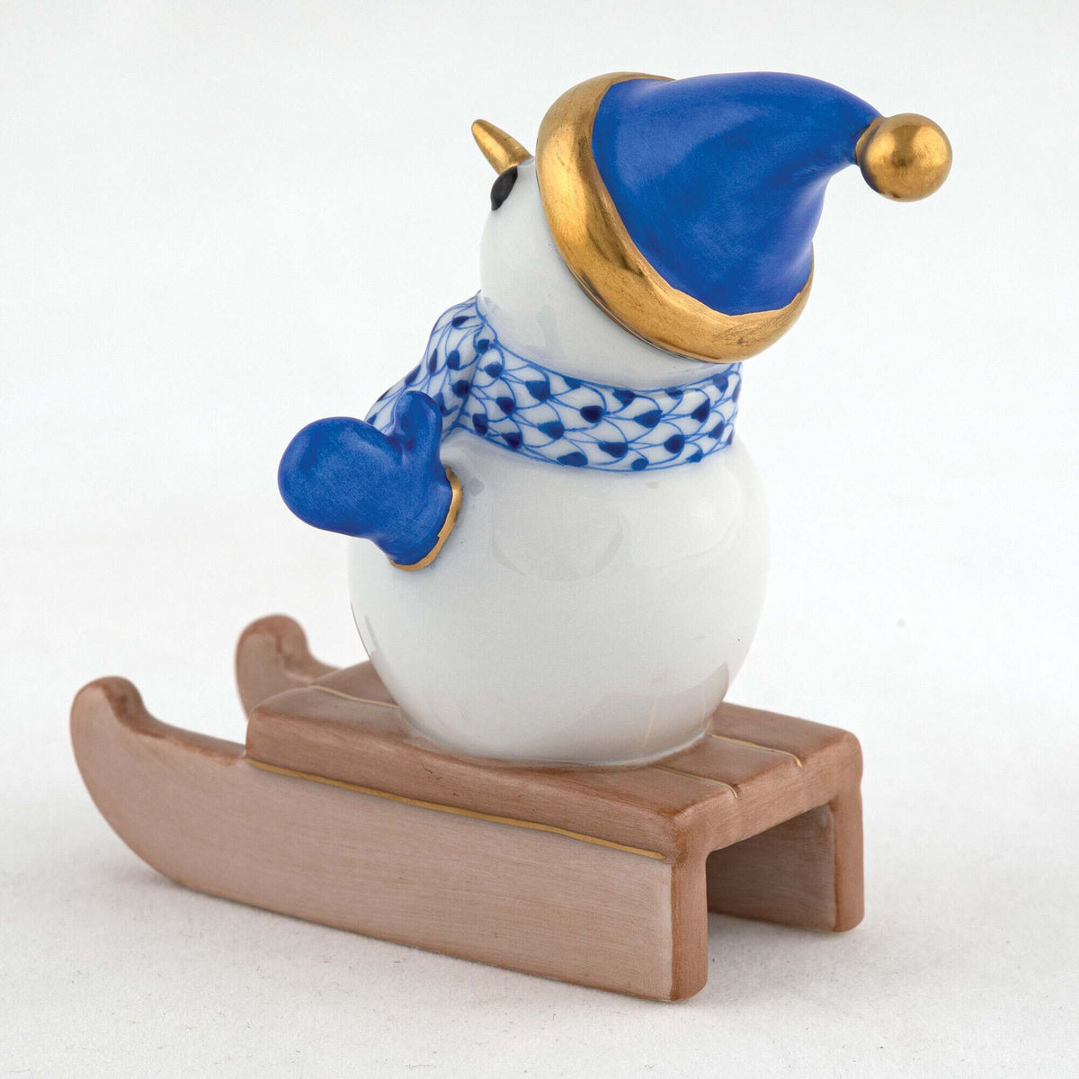 Herend Sledding Snowman Figurine – Sapphire, alternate view