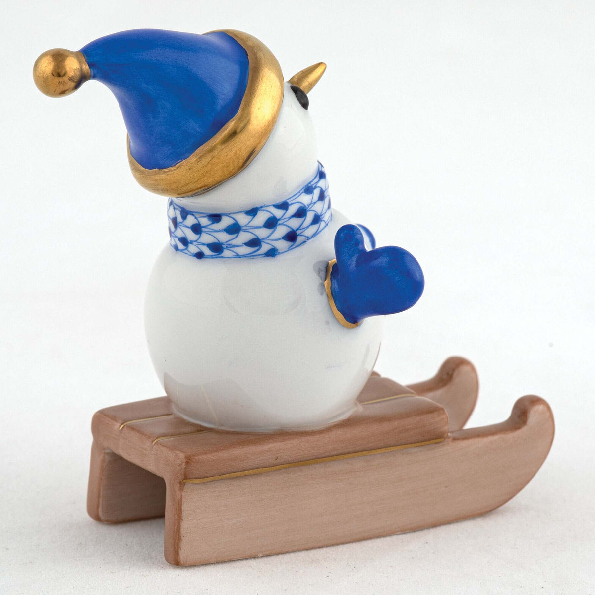 Herend Sledding Snowman Figurine – Sapphire, alternate view