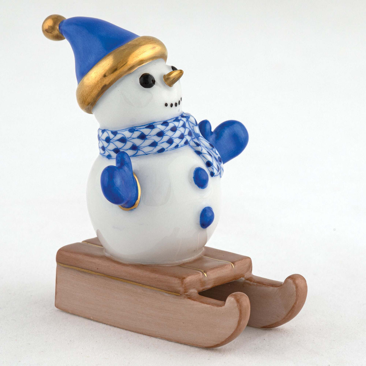 Herend Sledding Snowman Figurine – Sapphire, alternate view