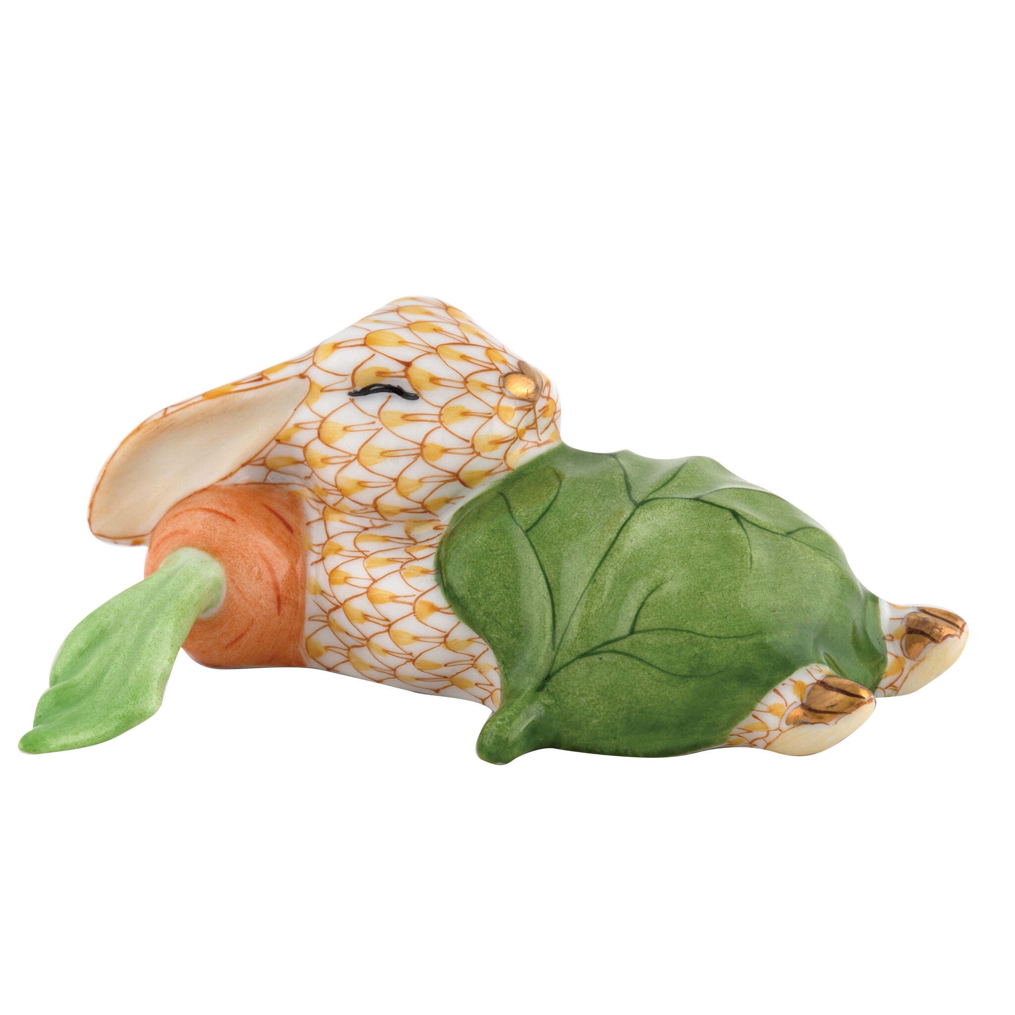 Slumber Bunny Figurine in hand-painted Butterscotch porcelain by Herend of Hungary