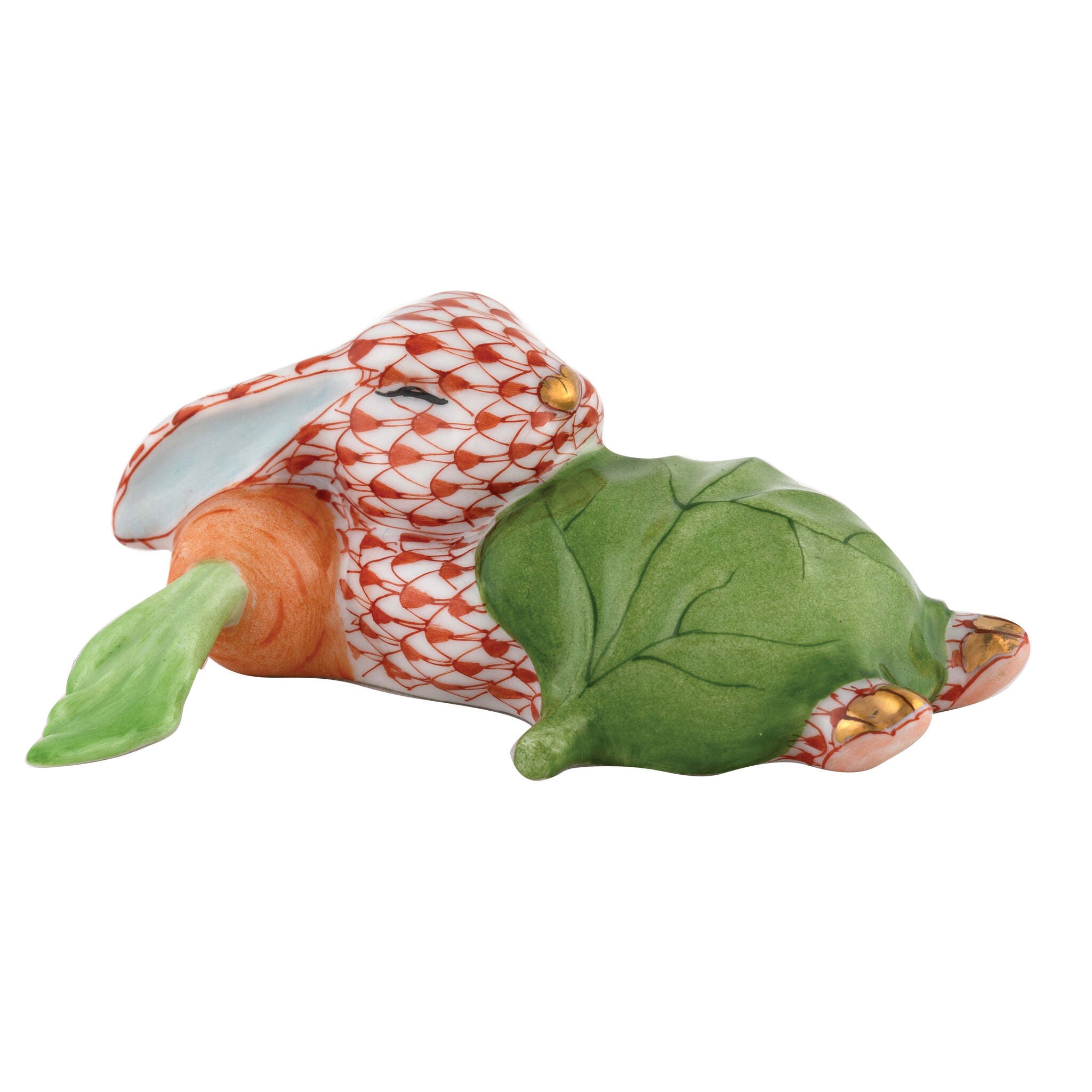 Herend Slumber Bunny Figurine porcelain figurine painted in the Rust fishnet pattern