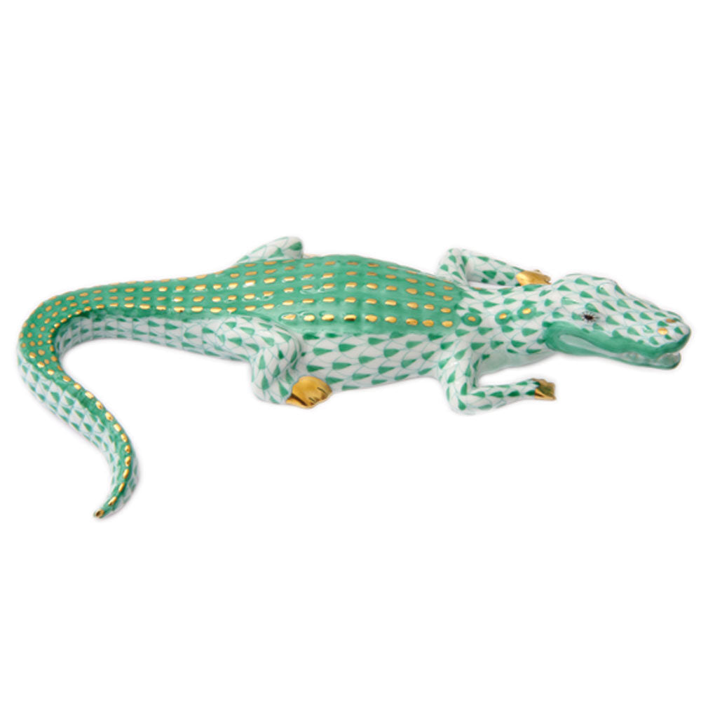 Small Alligator Figurine in hand-painted Green porcelain by Herend of Hungary