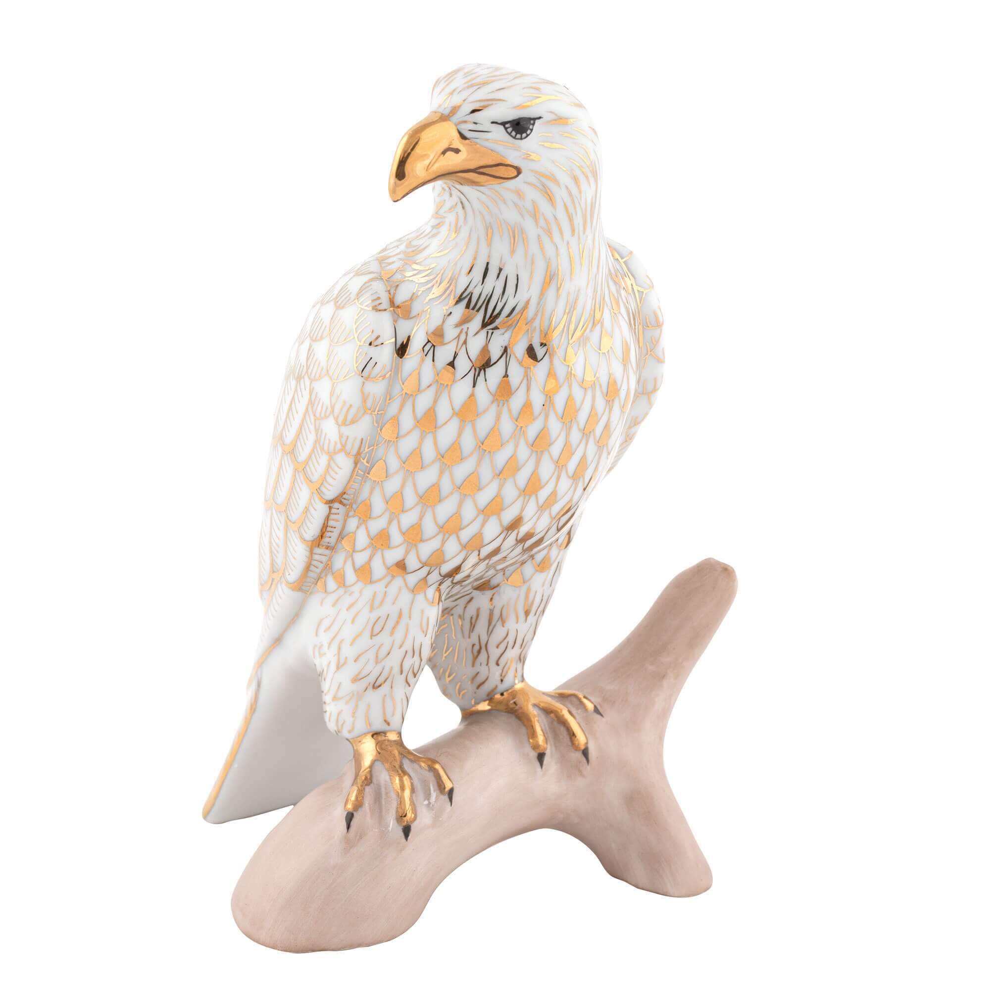 Small Bald Eagle Figurine in hand-painted Gold porcelain by Herend of Hungary