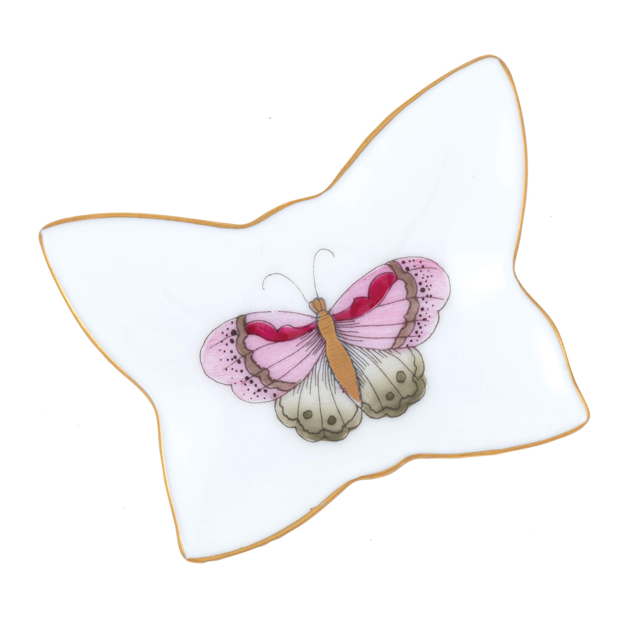 Hand-painted Herend Small Butterfly Tray Decorative Plate in Motif 7 fishnet porcelain on a white background