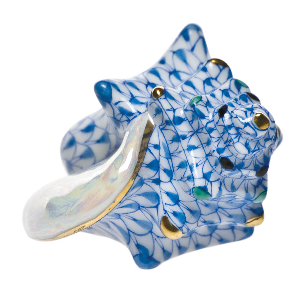 Small Conch Shell Figurine in hand-painted Blue porcelain by Herend of Hungary