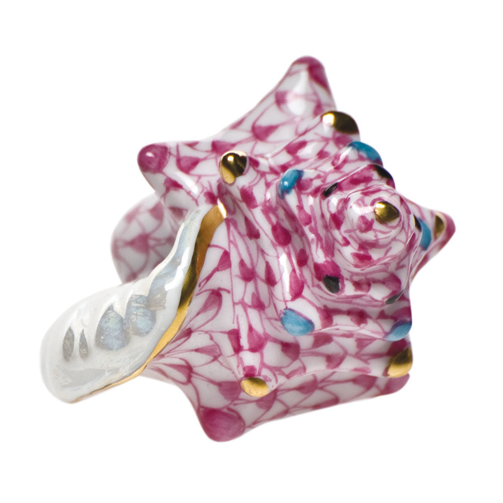 Small Conch Shell Figurine in hand-painted Raspberry porcelain by Herend of Hungary