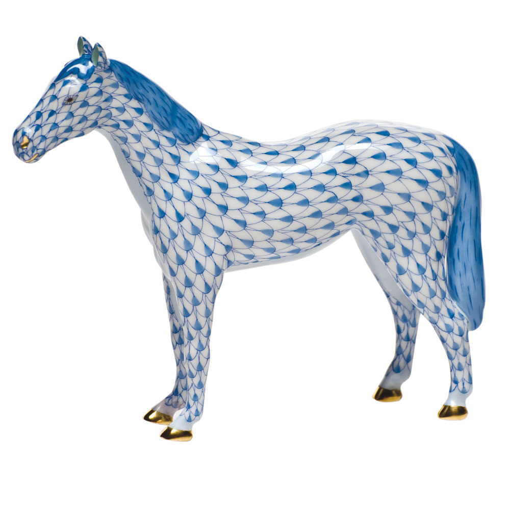 Herend Small Horse Figurine porcelain figurine painted in the Blue fishnet pattern