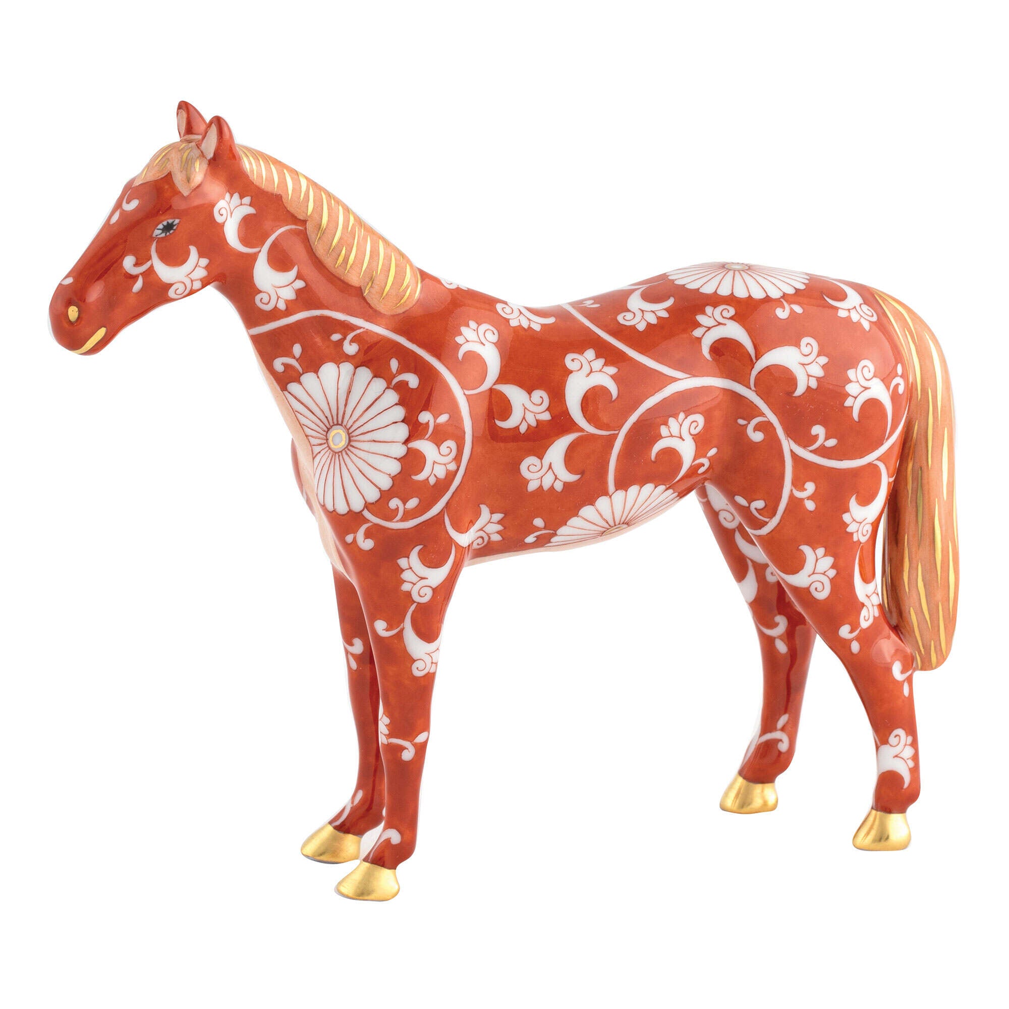 Chrysanthemum fishnet Small Horse Figurine figurine, hand-painted Herend porcelain with 24k gold accents