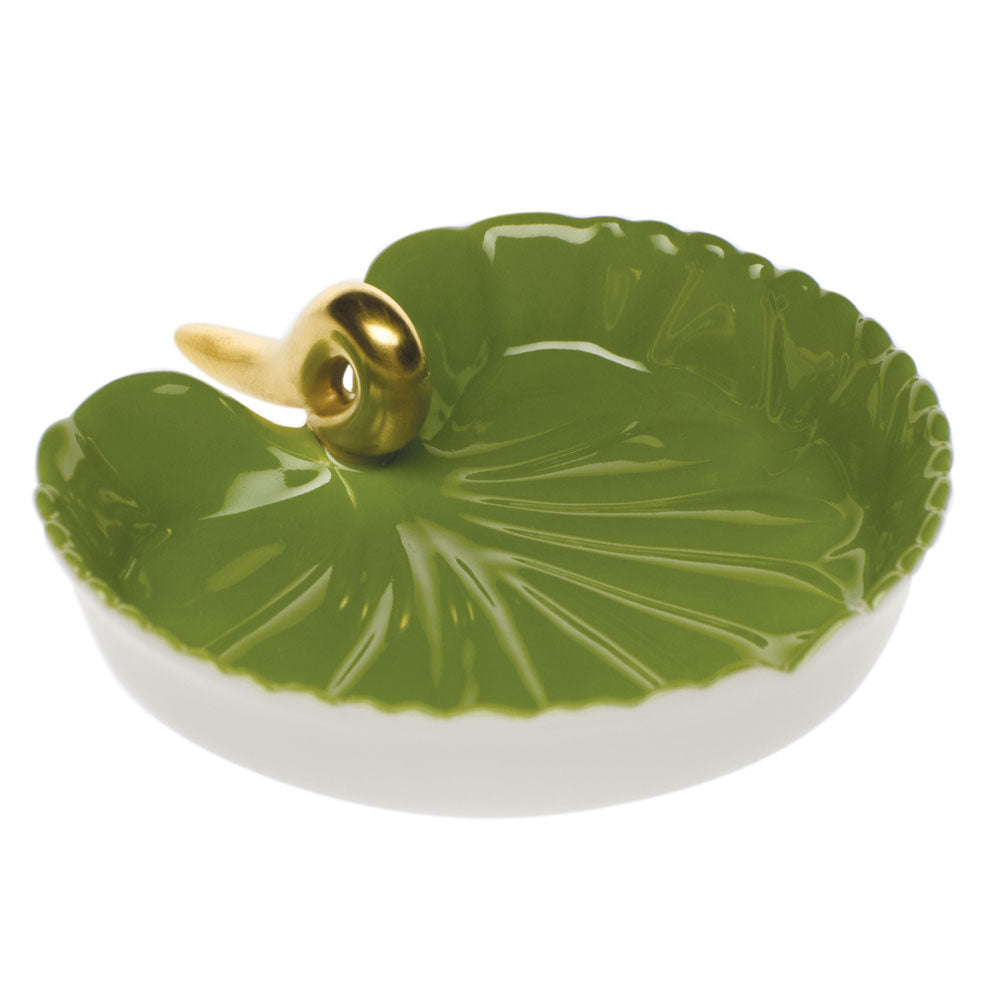 Hand-painted Herend Small Lily Pad Garnishment in fine porcelain, 3.5in L X 3in W, on a white background