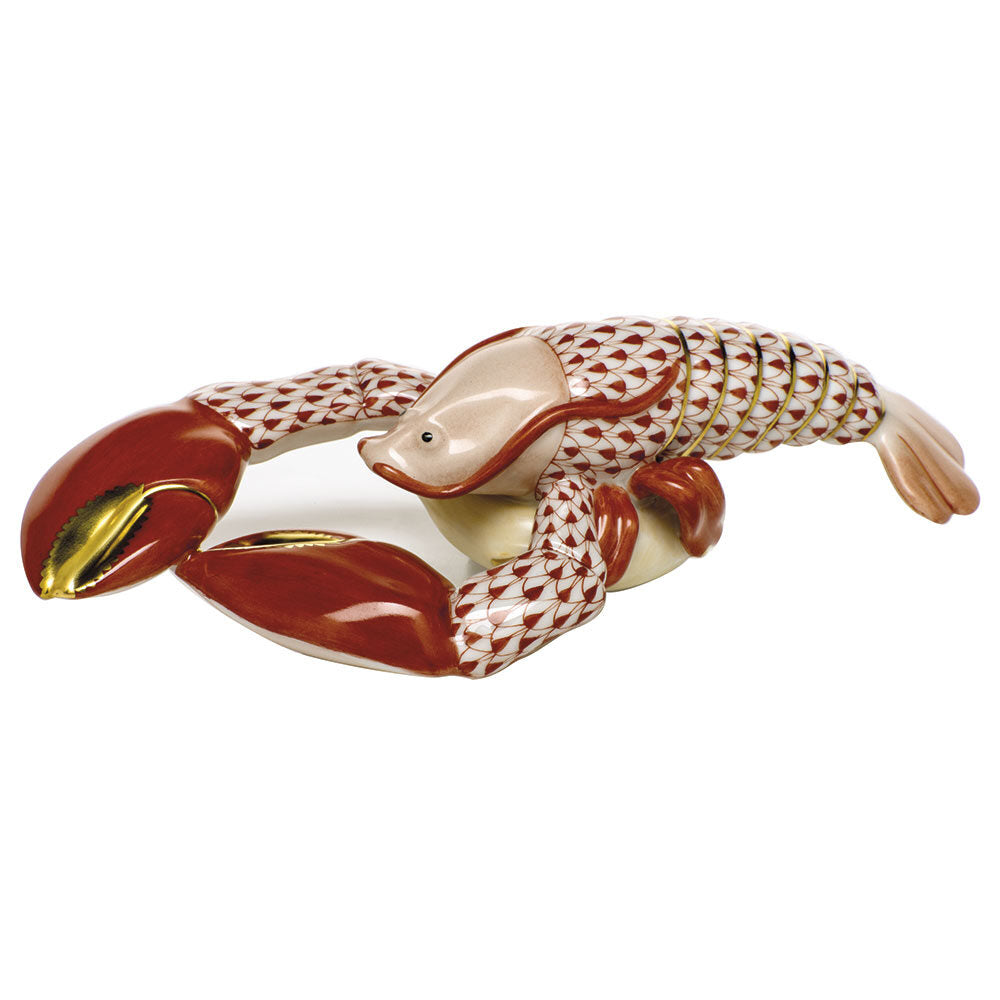 Rust fishnet Small Lobster Figurine figurine, hand-painted Herend porcelain with 24k gold accents