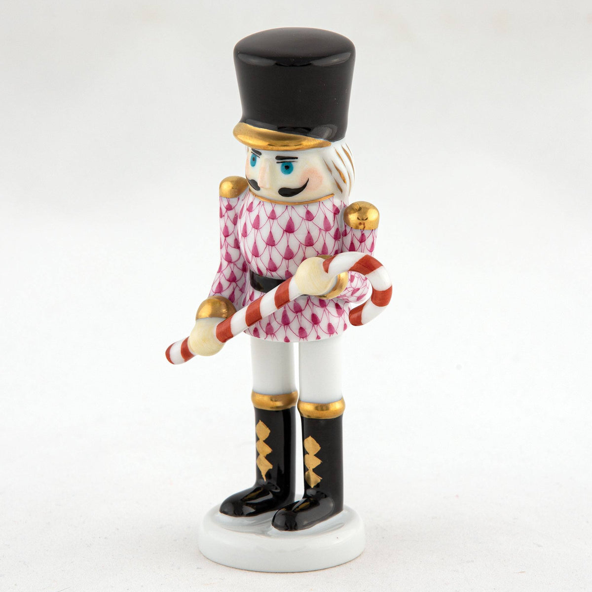 Herend Small Nutcracker W/Candy Cane Figurine – Raspberry, alternate view