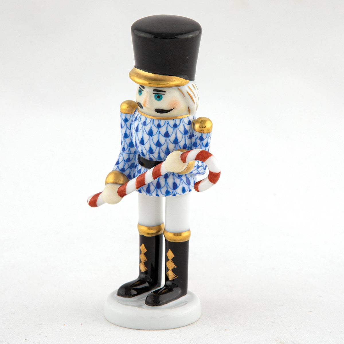 Herend Small Nutcracker W/Candy Cane Figurine – Sapphire, alternate view