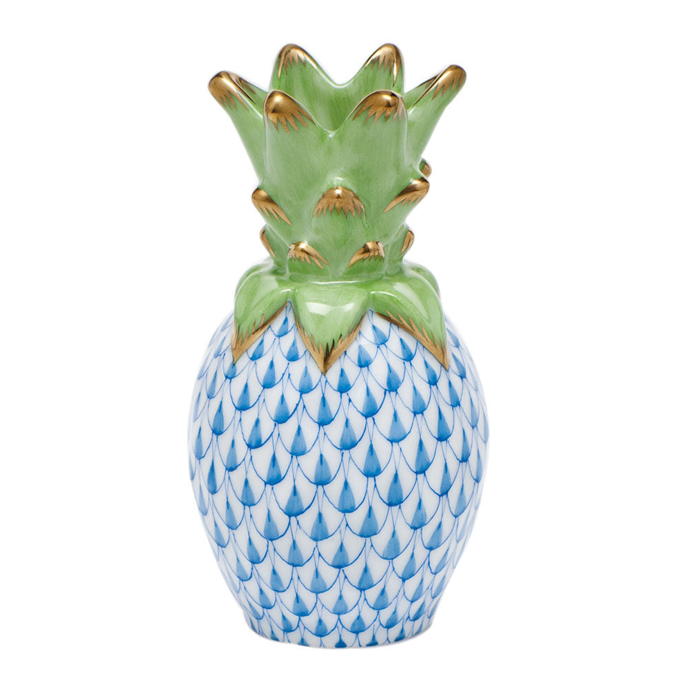 Small Pineapple Figurine in hand-painted Blue porcelain by Herend of Hungary