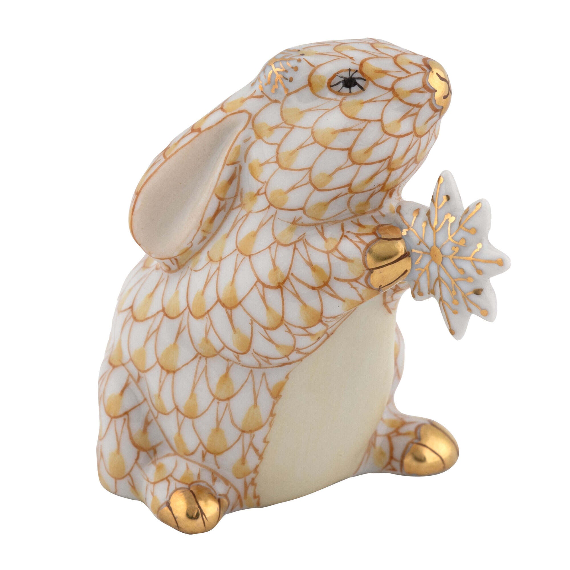 Butterscotch fishnet Snowflake Bunny Figurine figurine, hand-painted Herend porcelain with 24k gold accents