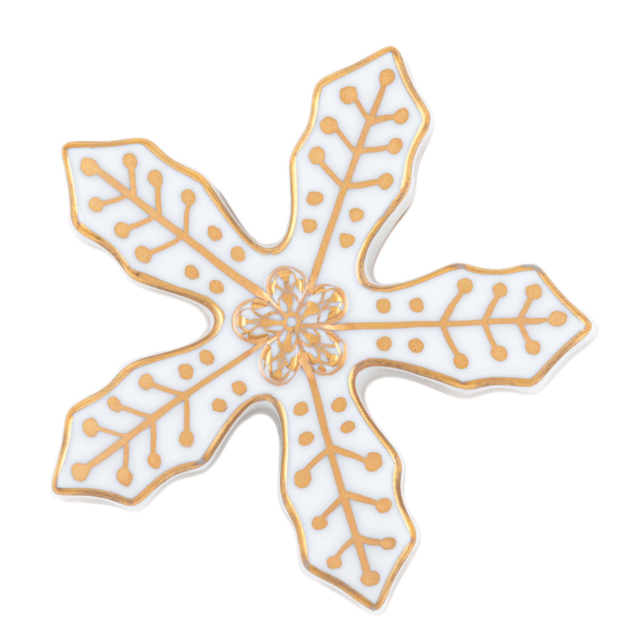 Hand-painted Herend Snowflake Figurine in fine porcelain, 2.25in L X 2.25in W X .5in H, on a white background