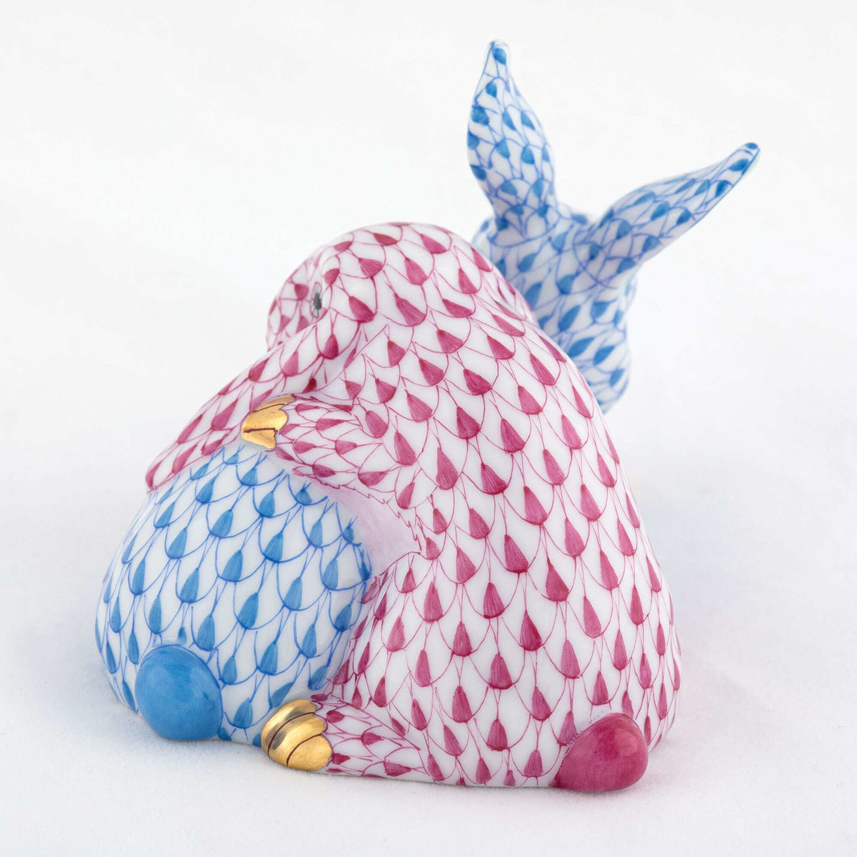 Herend Snuggle Bunnies Figurine – Blue-Raspberry, alternate view