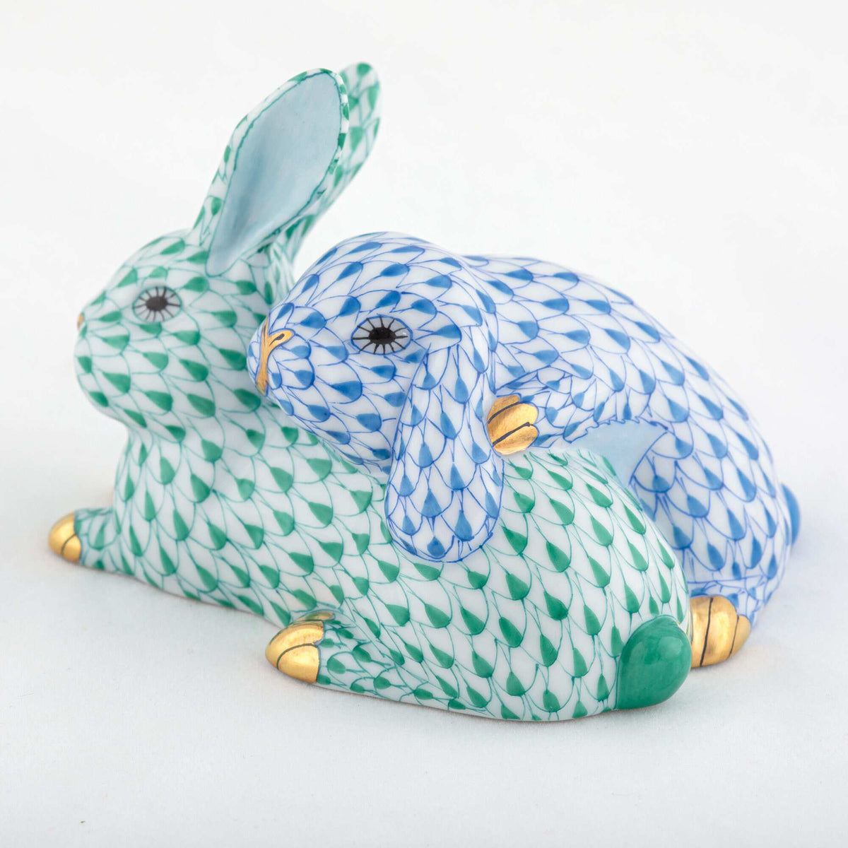 Herend Snuggle Bunnies Figurine – Green-Blue, alternate view