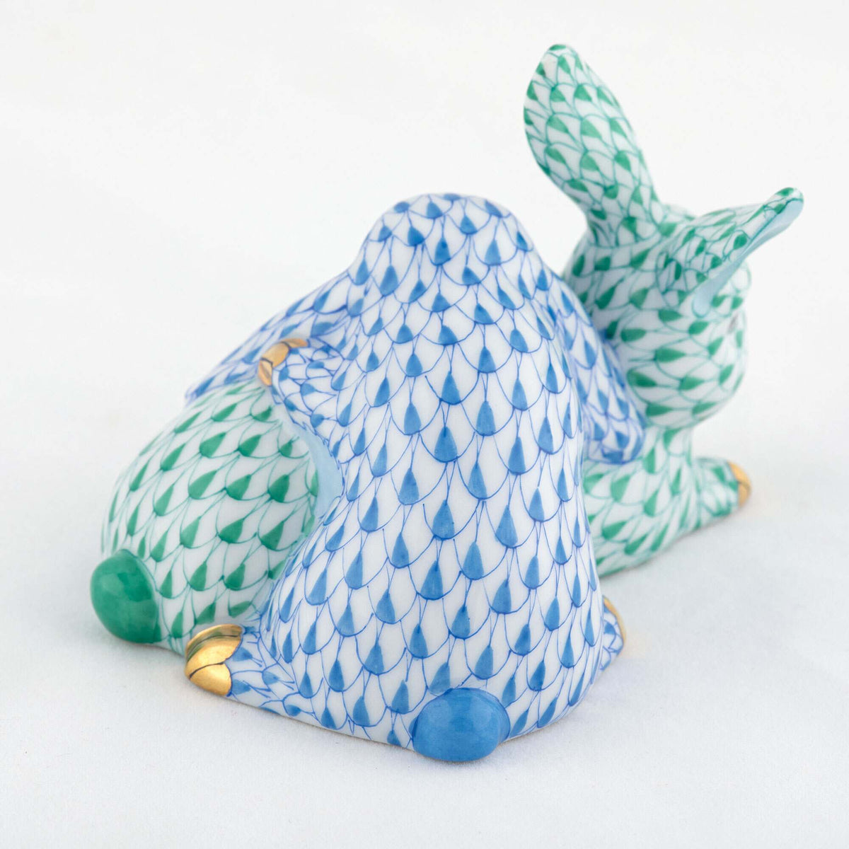 Herend Snuggle Bunnies Figurine – Green-Blue, alternate view