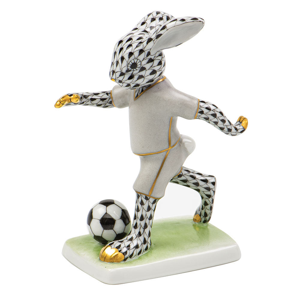 Herend Soccer Bunny Figurine porcelain figurine painted in the Black fishnet pattern