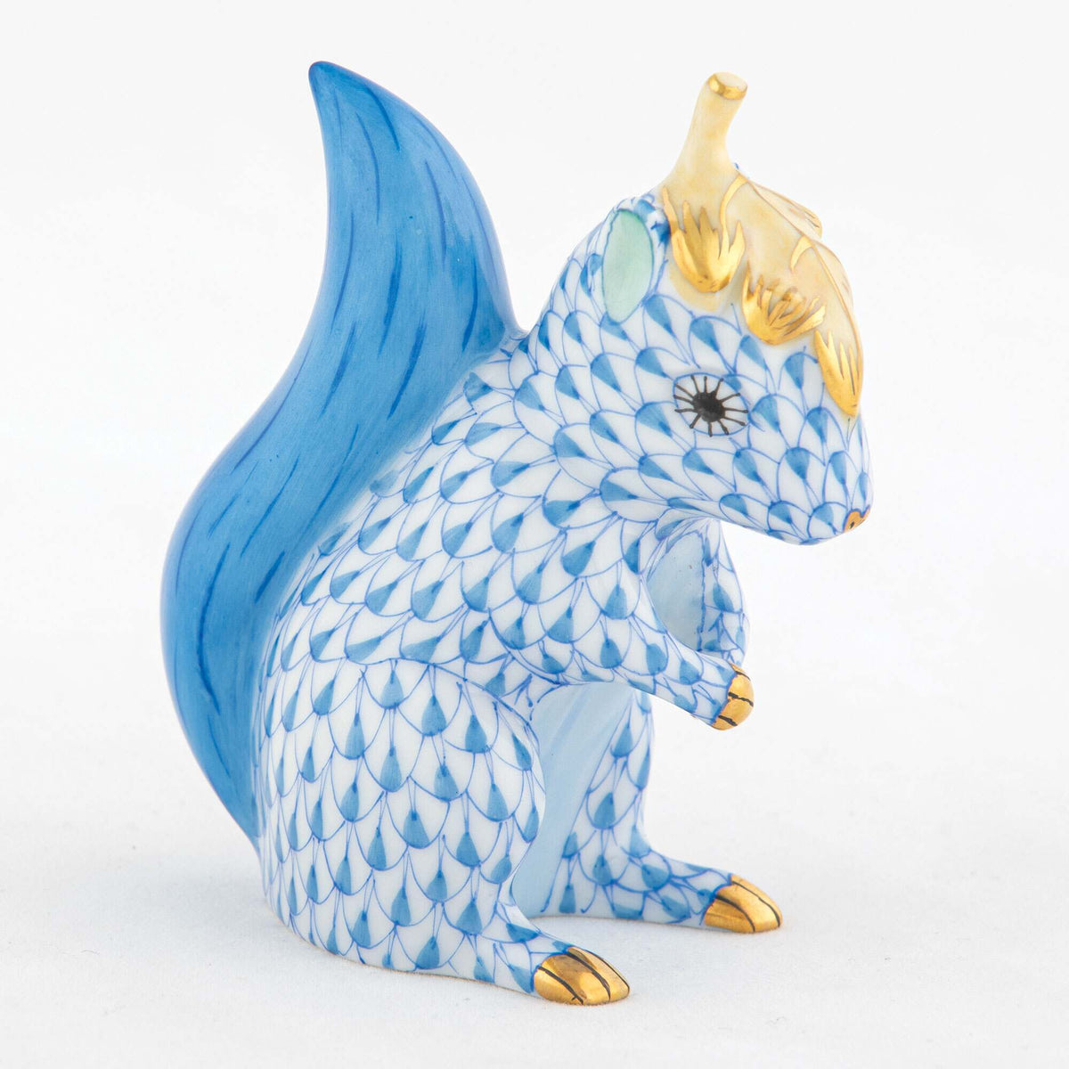 Herend Squirrel with Leaf Figurine – Blue, alternate view