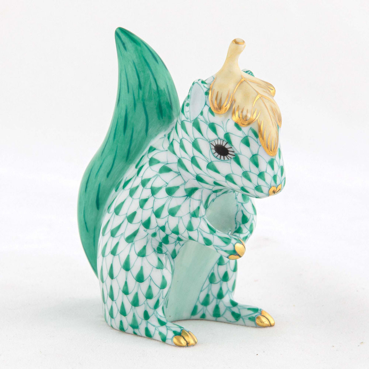 Herend Squirrel with Leaf Figurine – Green, alternate view