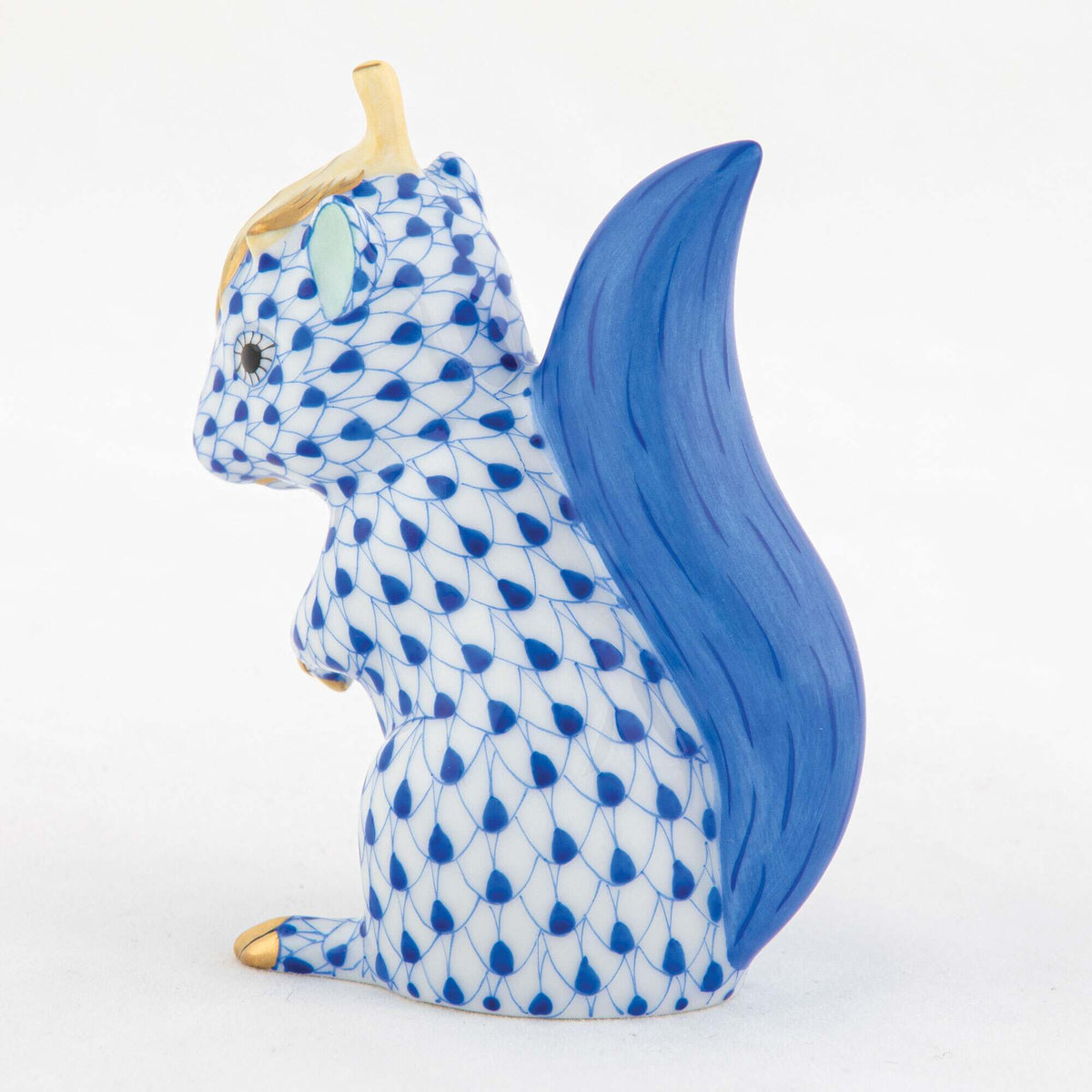 Herend Squirrel with Leaf Figurine – Sapphire, alternate view