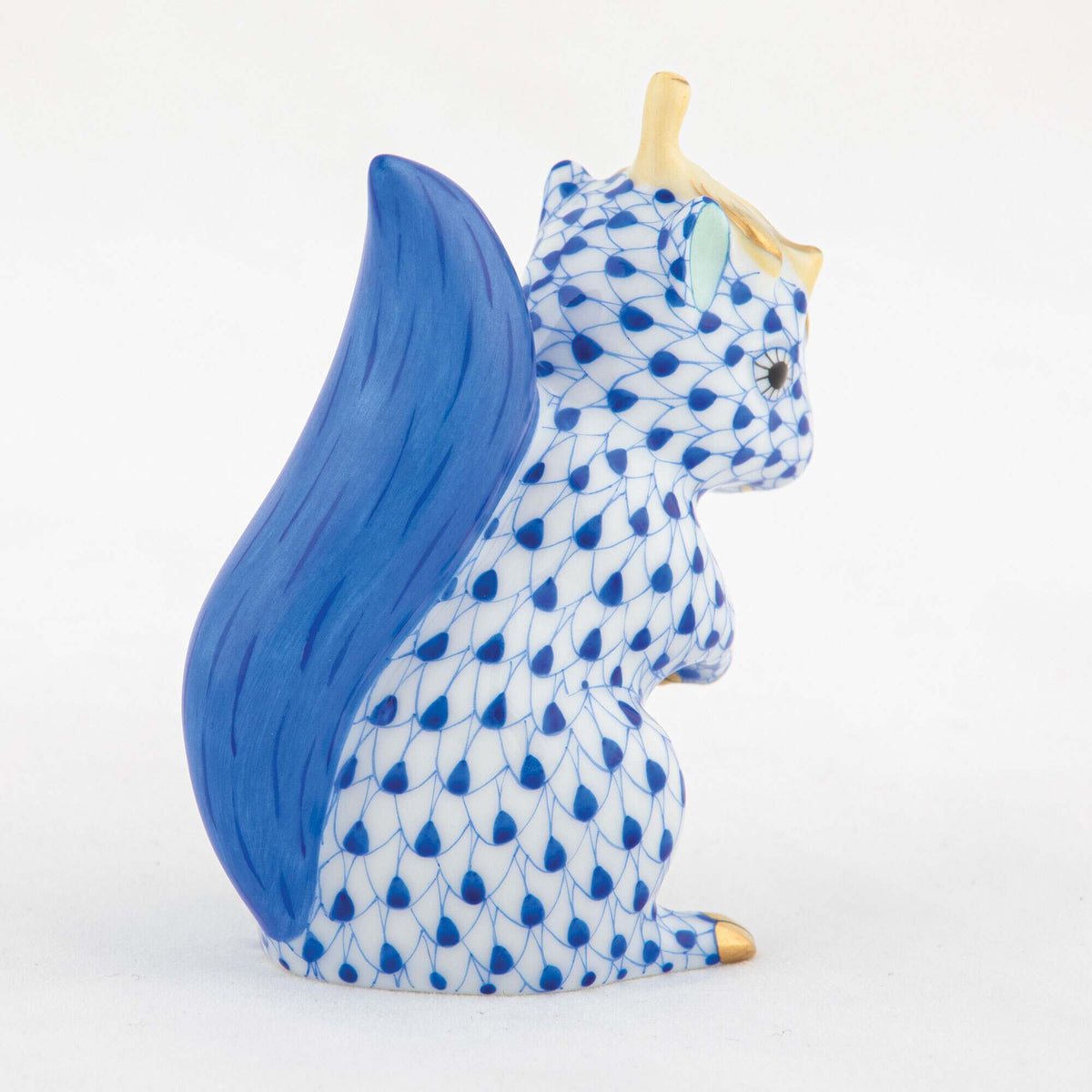 Herend Squirrel with Leaf Figurine – Sapphire, alternate view